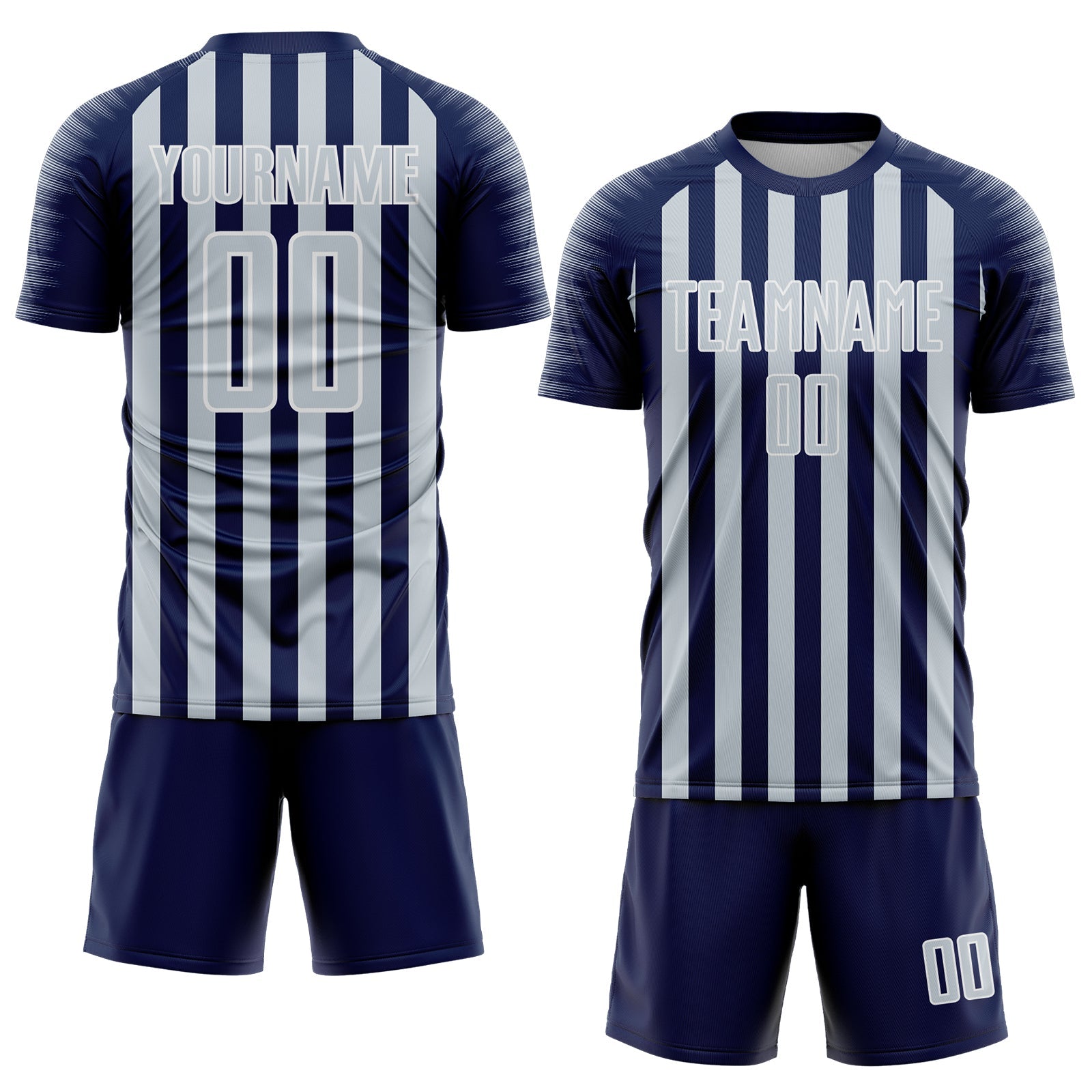 Custom Navy Silver-White Stripe Sports Sublimation Soccer Uniform Jersey view 2