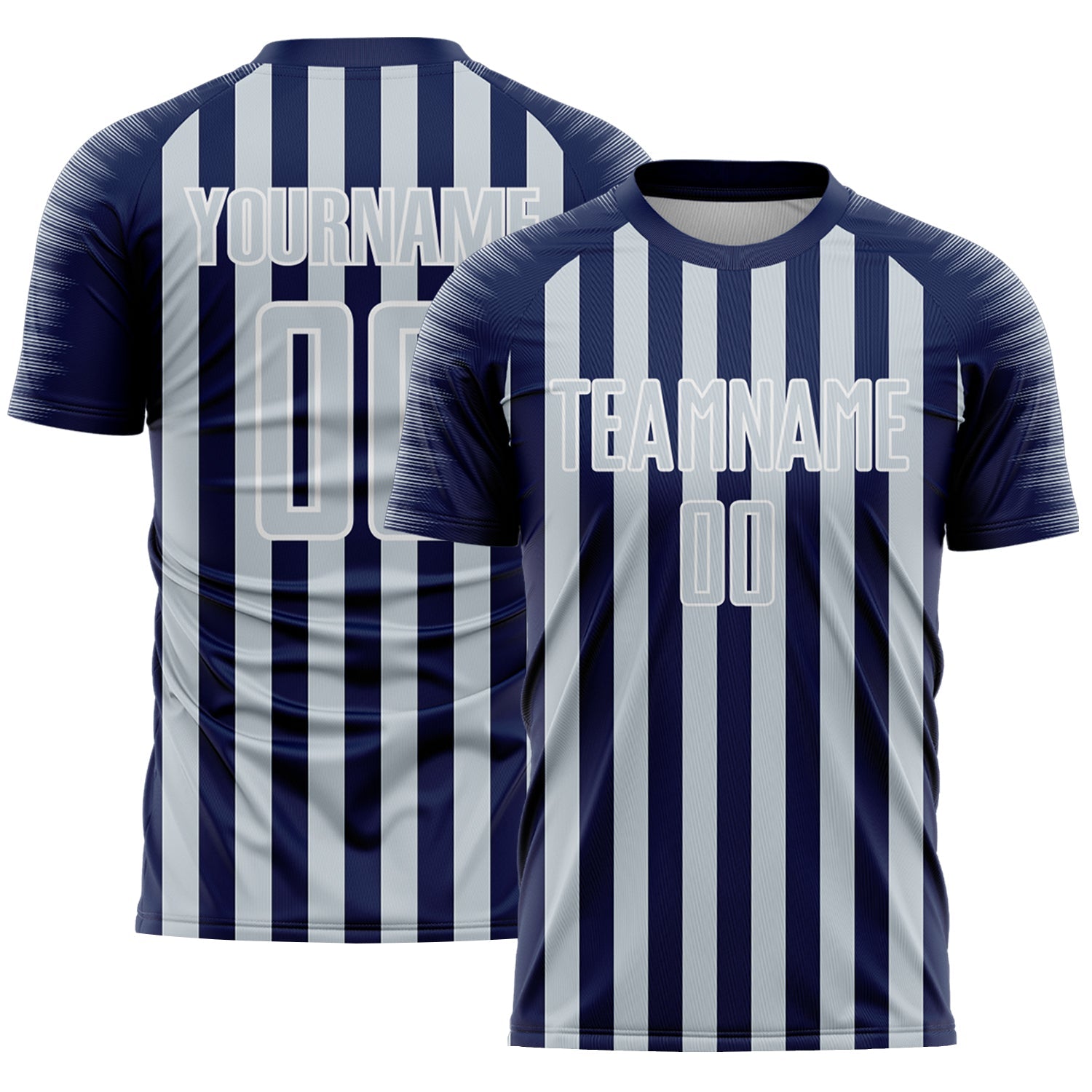 Custom Navy Silver-White Stripe Sports Sublimation Soccer Uniform Jersey - Main View