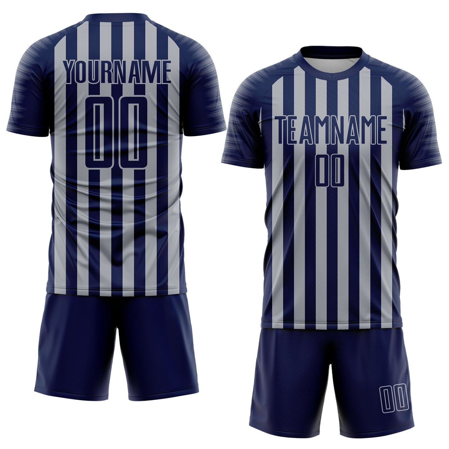 Custom Navy Gray Stripe Sports Sublimation Soccer Uniform Jersey view 2