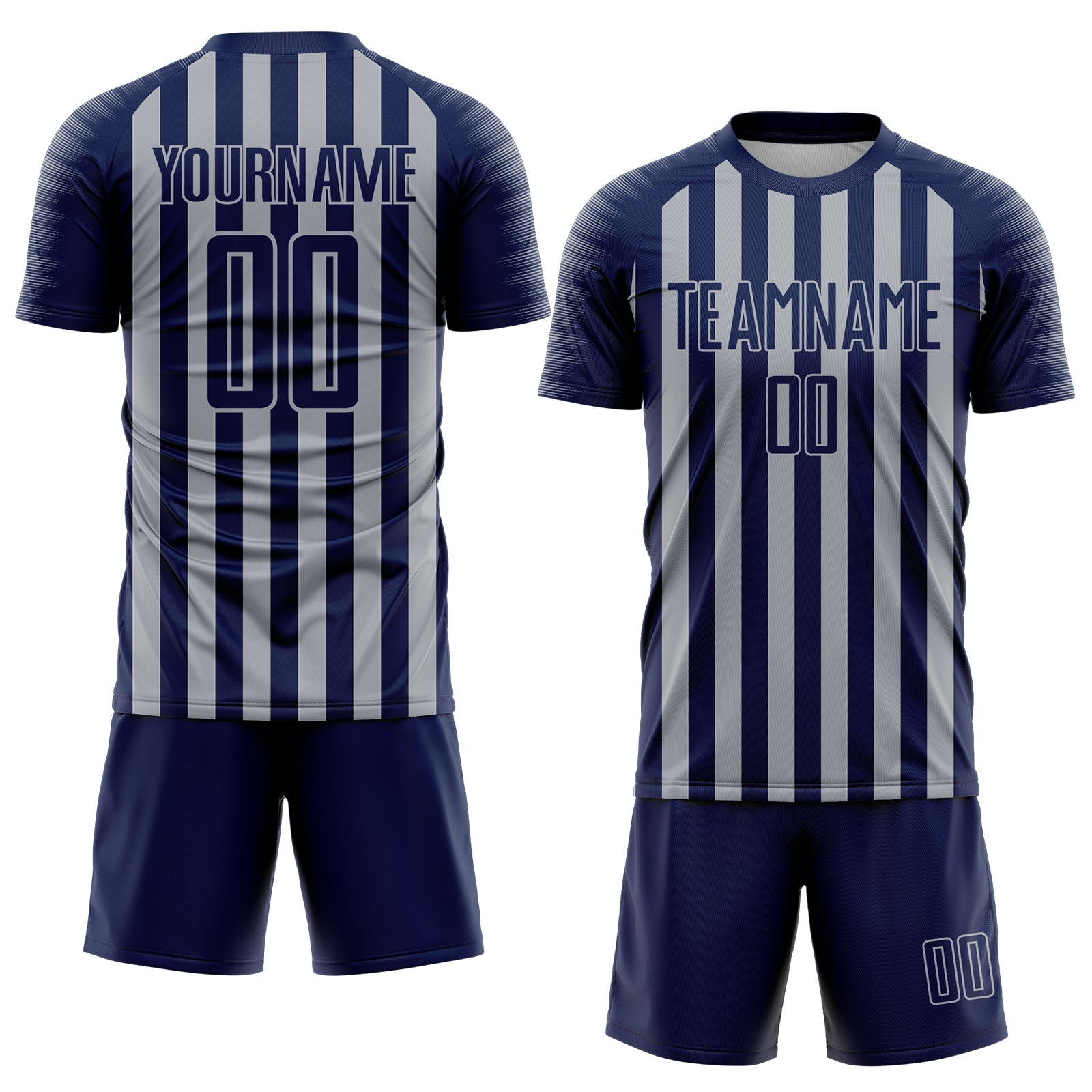Custom Navy Gray Stripe Sports Sublimation Soccer Uniform Jersey view 2