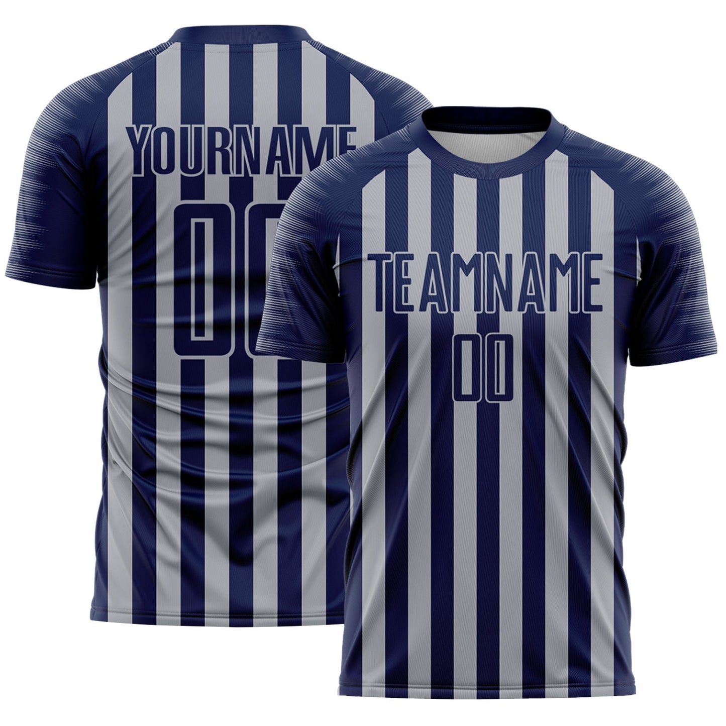 Custom Navy Gray Stripe Sports Sublimation Soccer Uniform Jersey - Main View