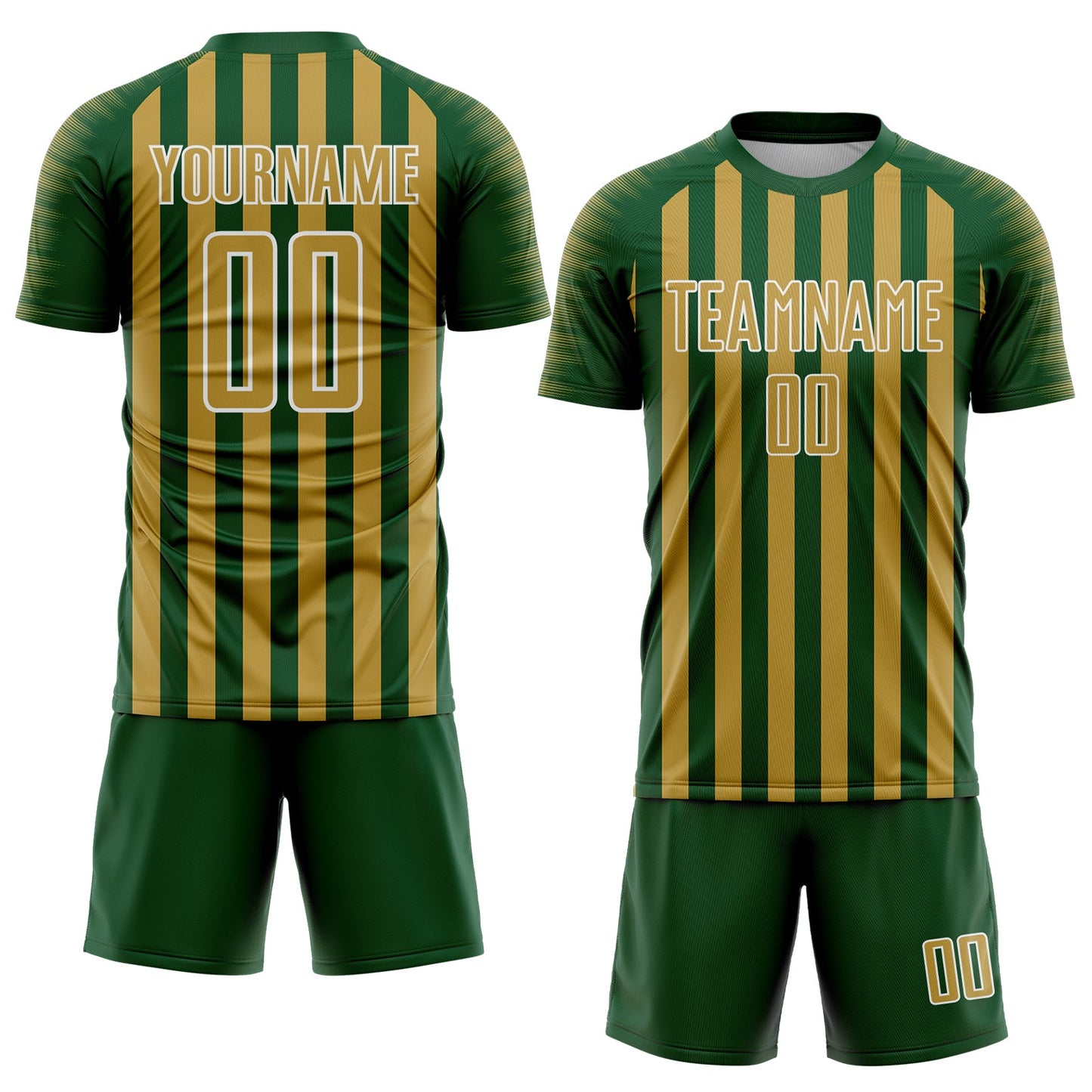 Custom Green Old Gold-White Stripe Sports Sublimation Soccer Uniform Jersey view 2