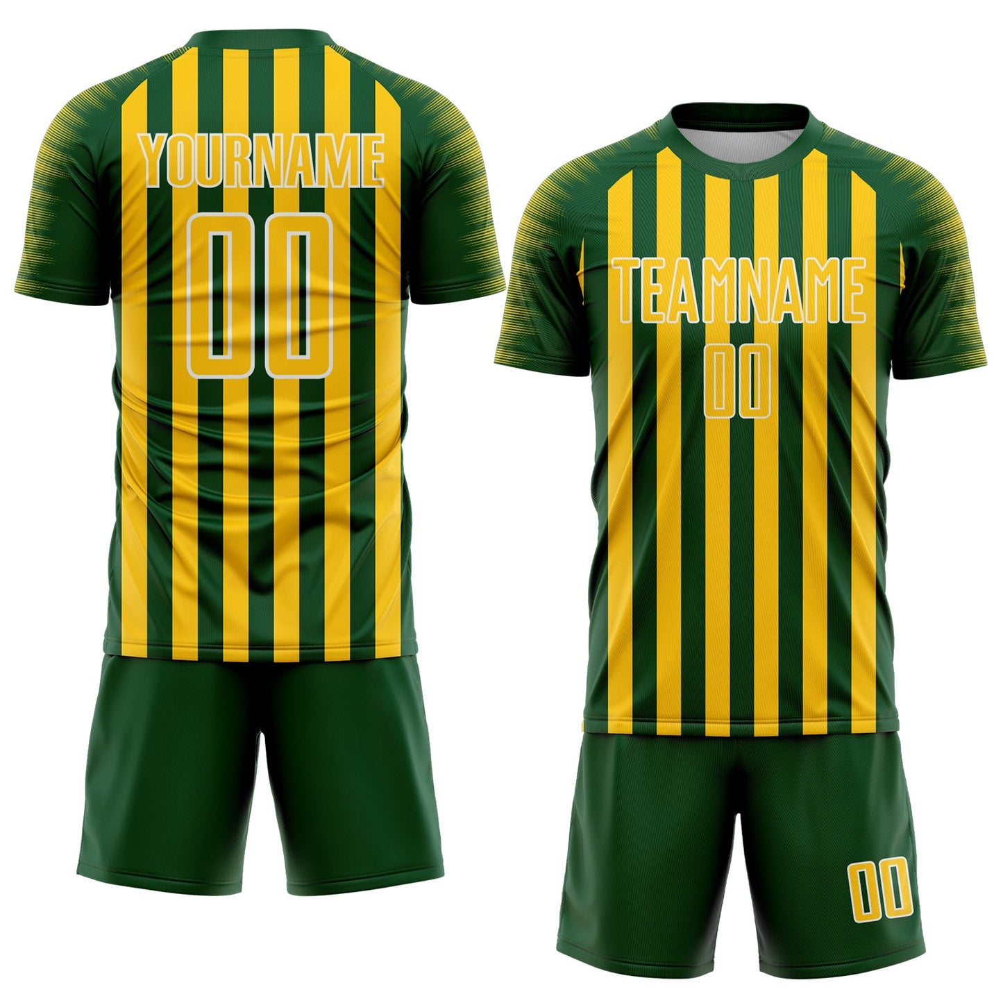 Custom Green Yellow-White Stripe Sports Sublimation Soccer Uniform Jersey view 2