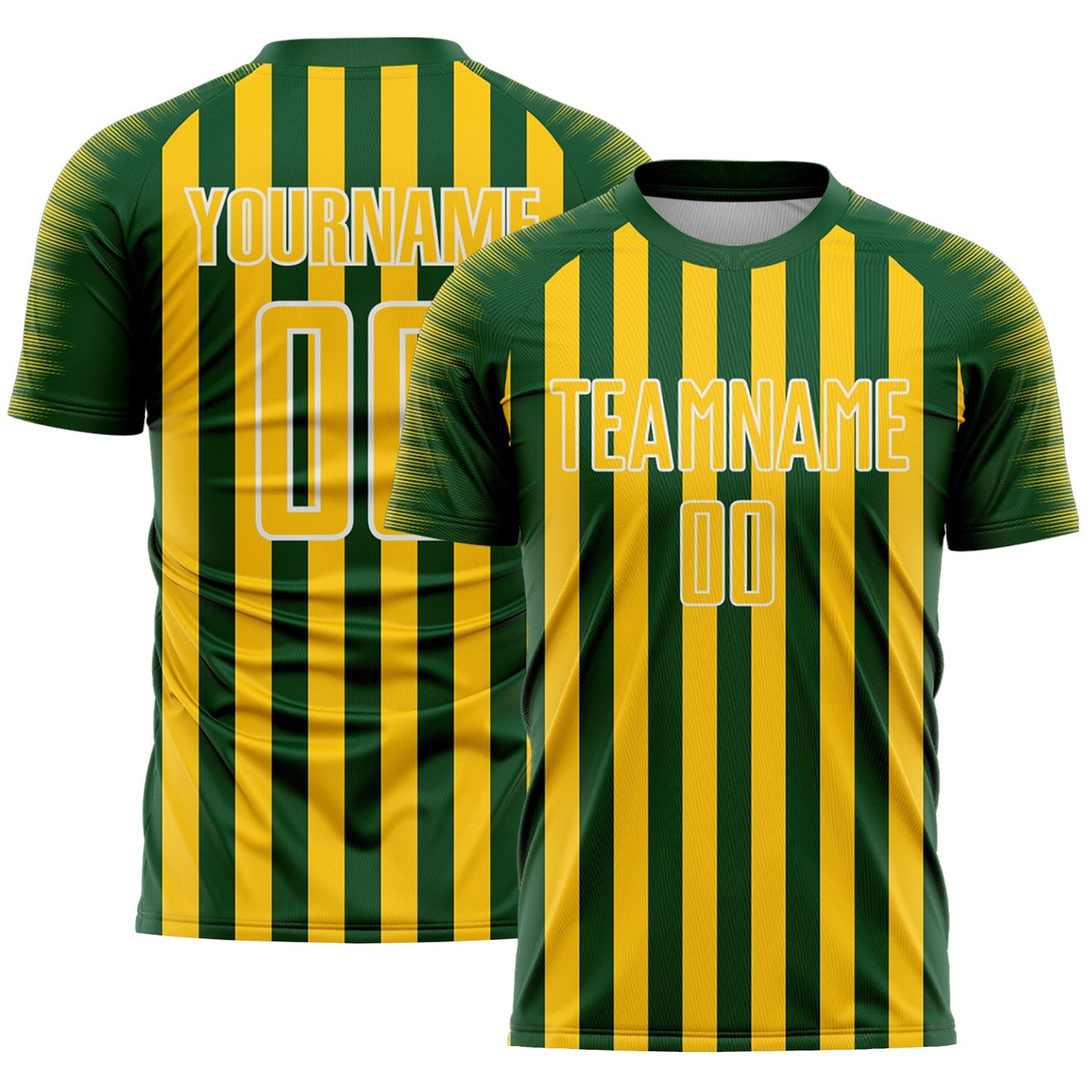 Custom Green Yellow-White Stripe Sports Sublimation Soccer Uniform Jersey - Main View
