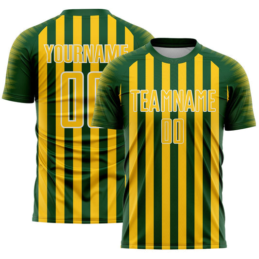 Custom Green Yellow-White Stripe Sports Sublimation Soccer Uniform Jersey - Main View