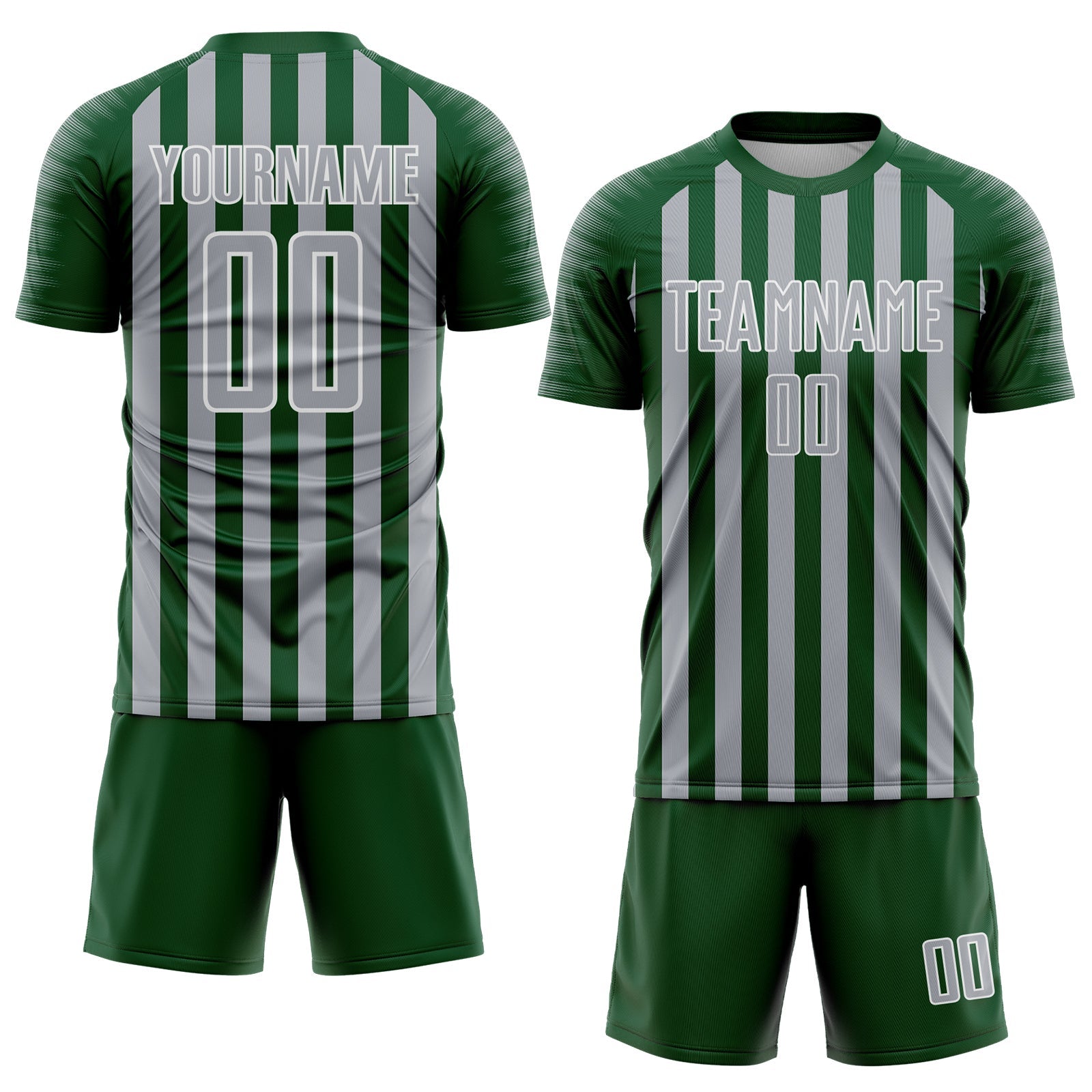 Custom Green Gray-White Stripe Sports Sublimation Soccer Uniform Jersey view 2