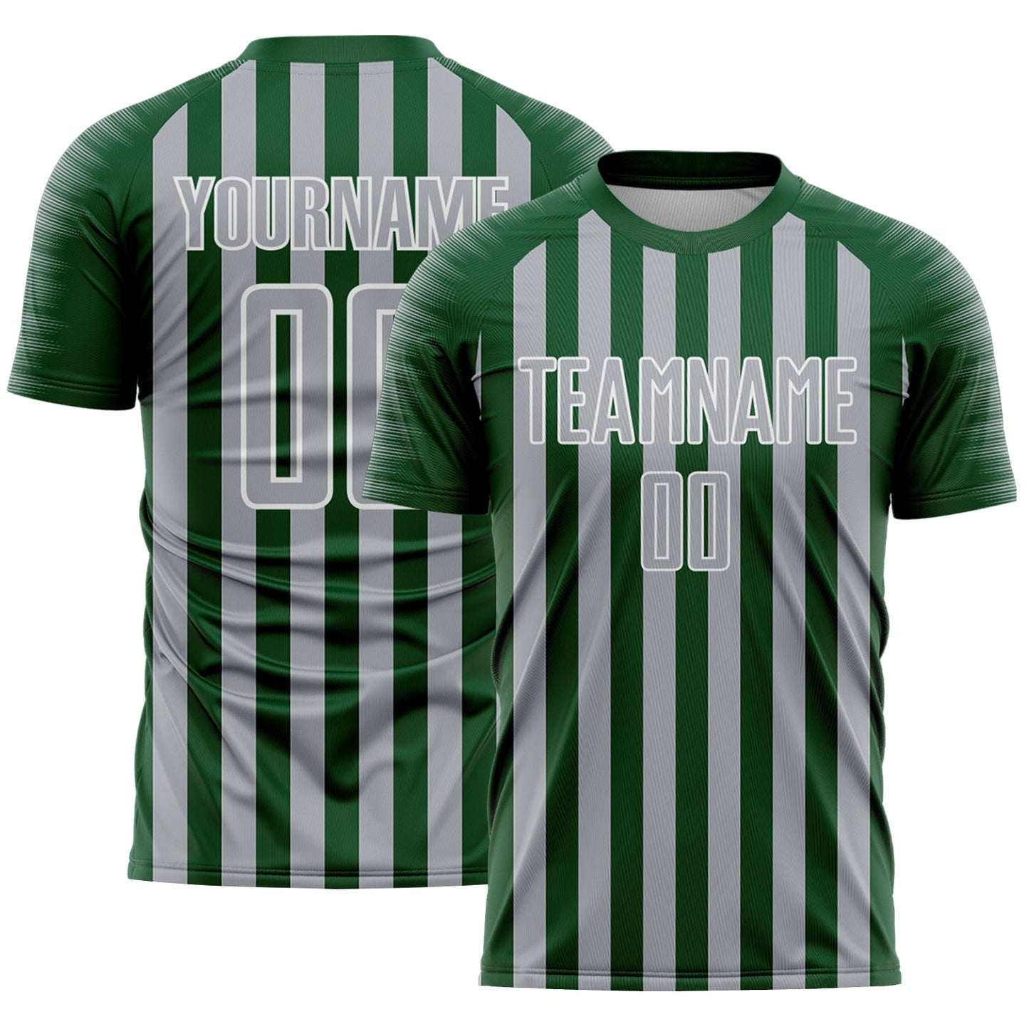 Custom Green Gray-White Stripe Sports Sublimation Soccer Uniform Jersey - Main View
