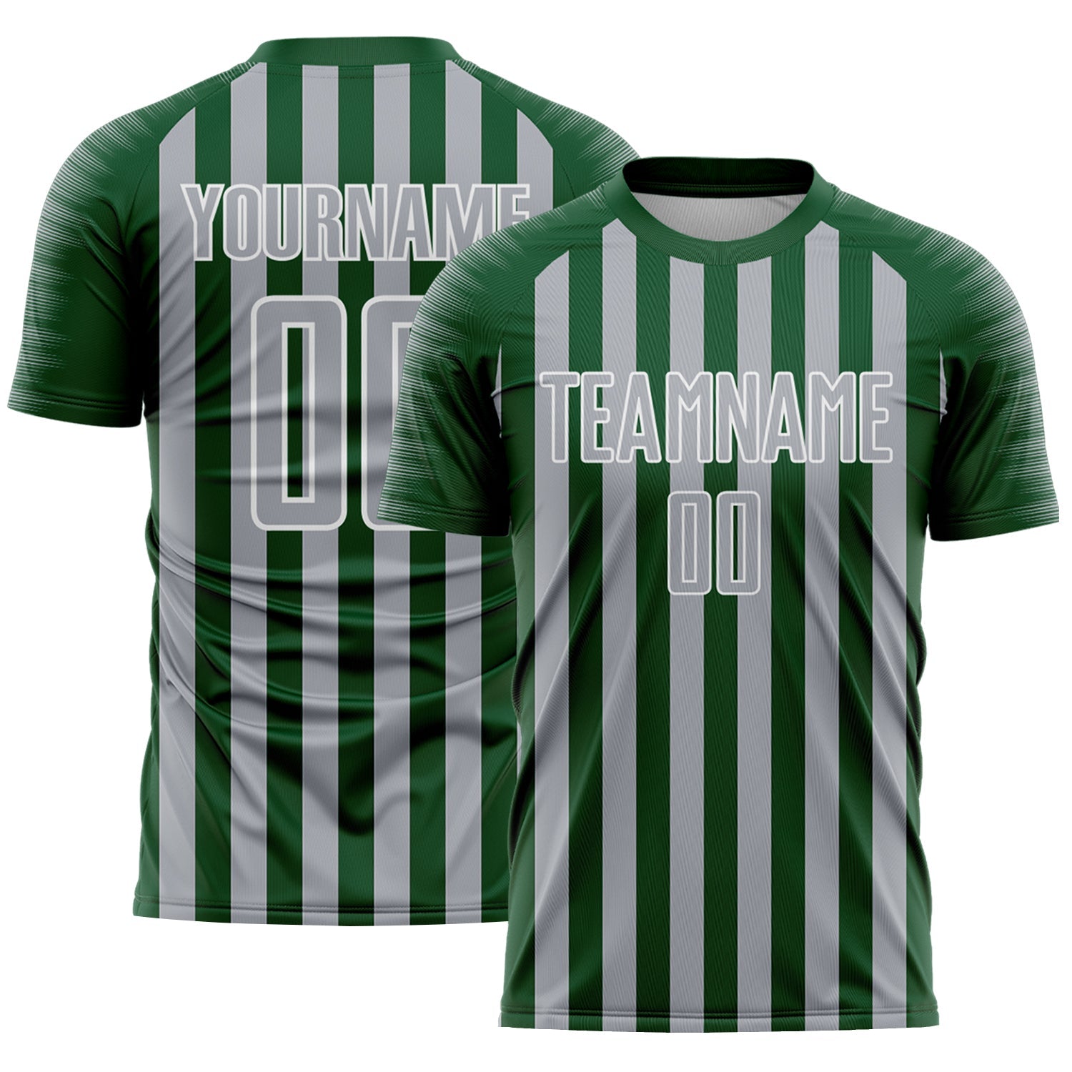 Custom Green Gray-White Stripe Sports Sublimation Soccer Uniform Jersey - Main View