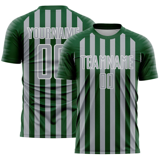 Custom Green Gray-White Stripe Sports Sublimation Soccer Uniform Jersey - Main View