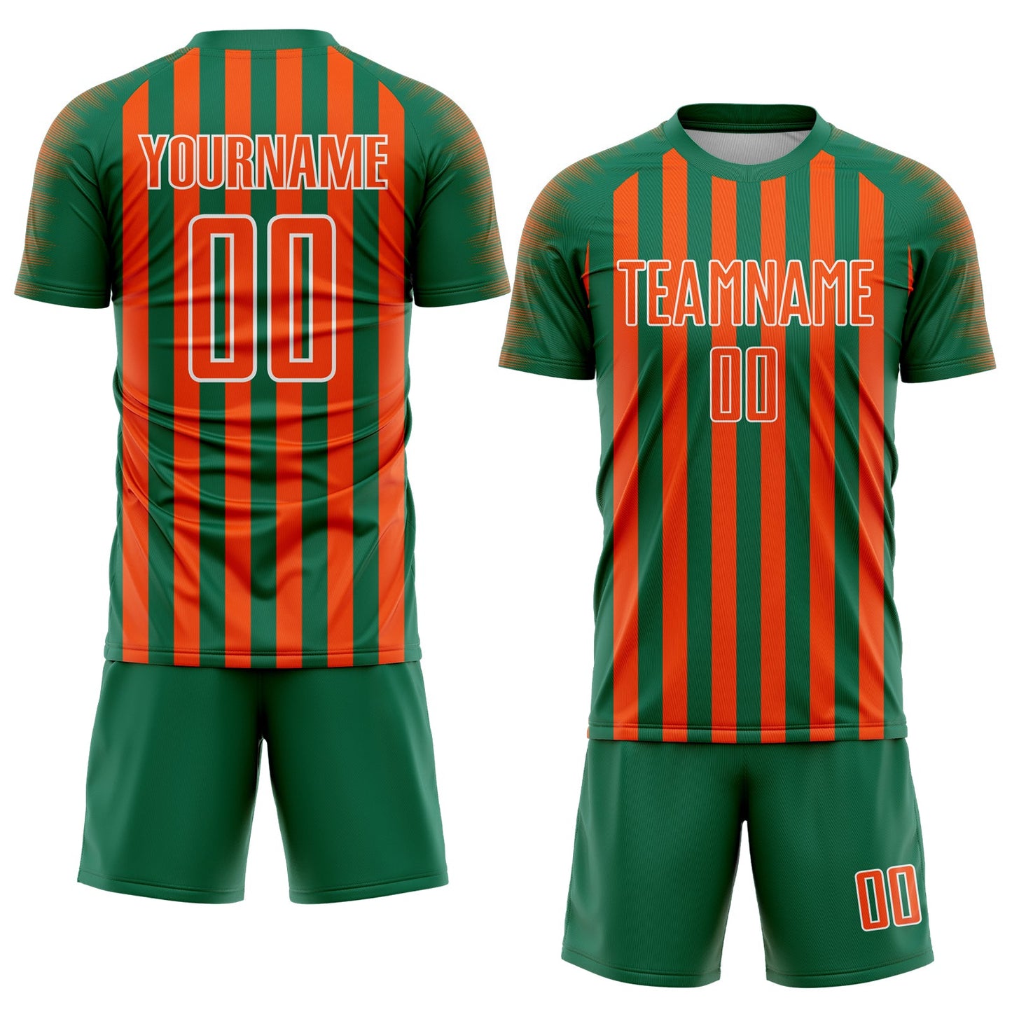 Custom Kelly Green Orange-White Stripe Sports Sublimation Soccer Uniform Jersey view 2