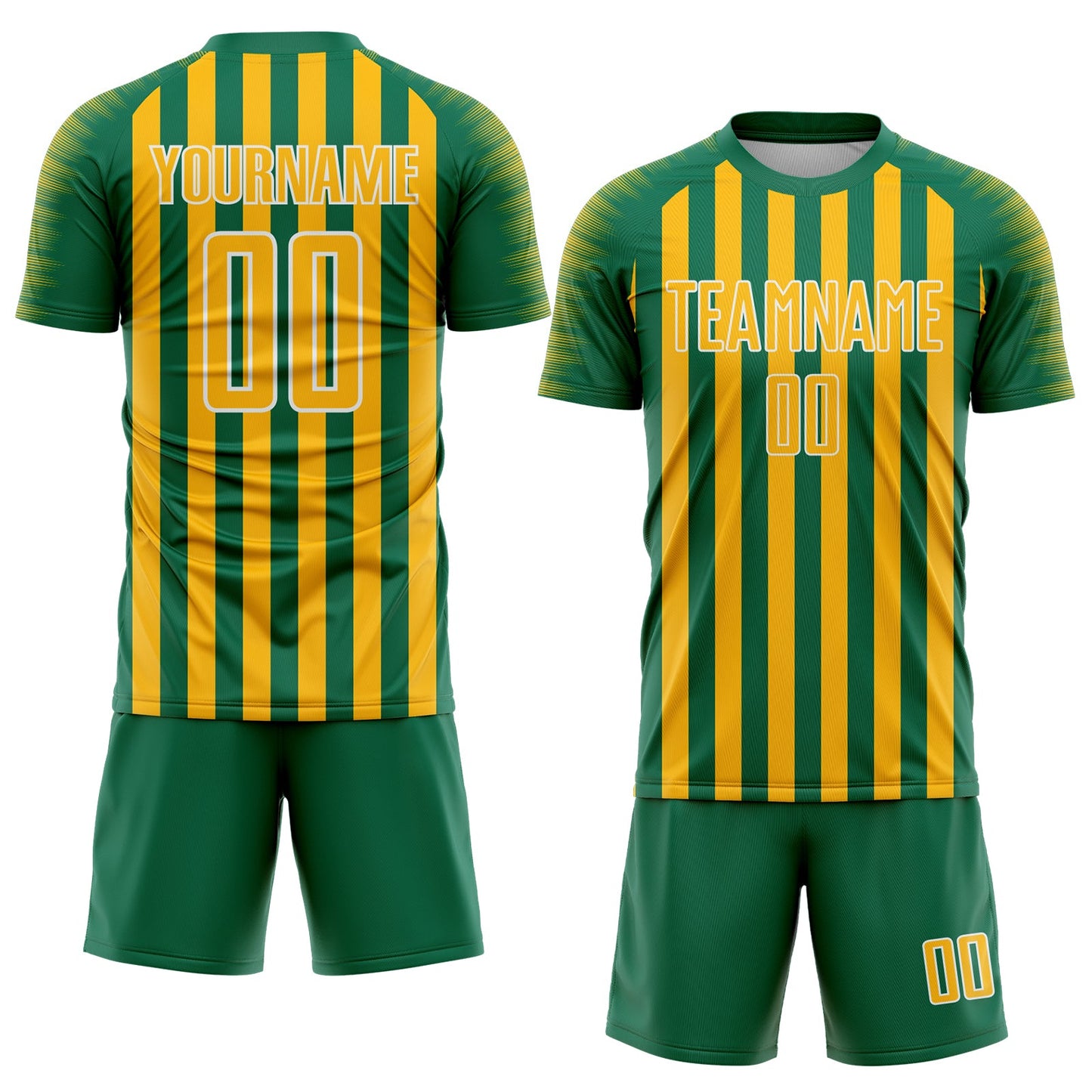 Custom Kelly Green Gold-White Stripe Sports Sublimation Soccer Uniform Jersey view 2