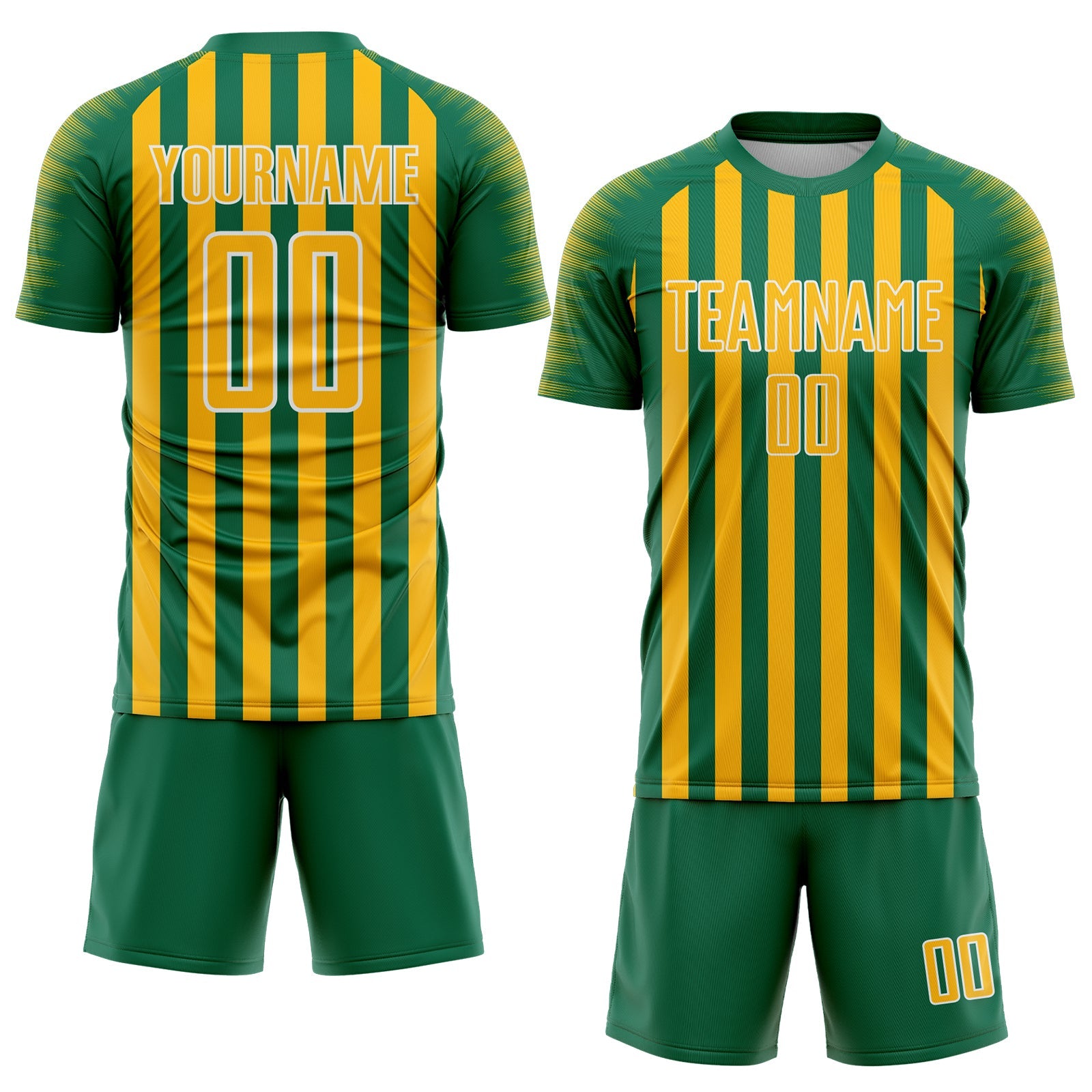 Custom Kelly Green Gold-White Stripe Sports Sublimation Soccer Uniform Jersey view 2