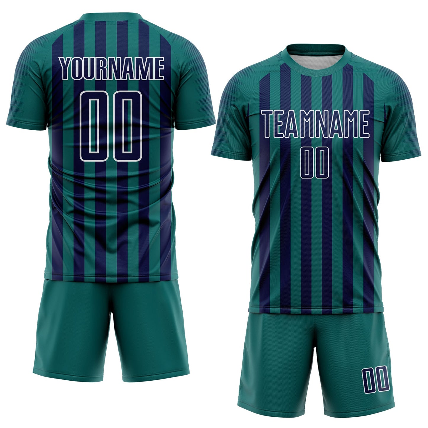 Custom Teal Navy-White Stripe Sports Sublimation Soccer Uniform Jersey view 2