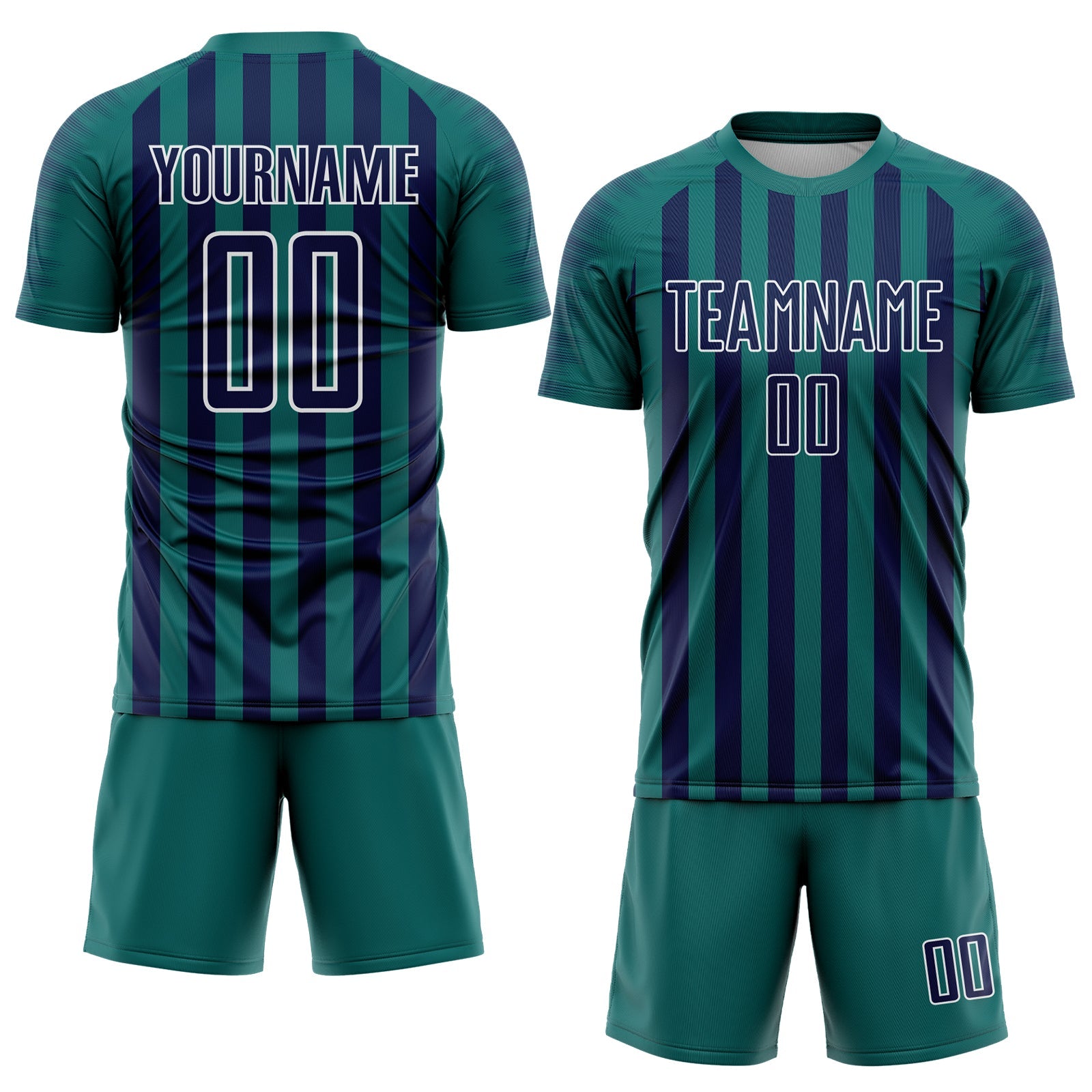 Custom Teal Navy-White Stripe Sports Sublimation Soccer Uniform Jersey view 2