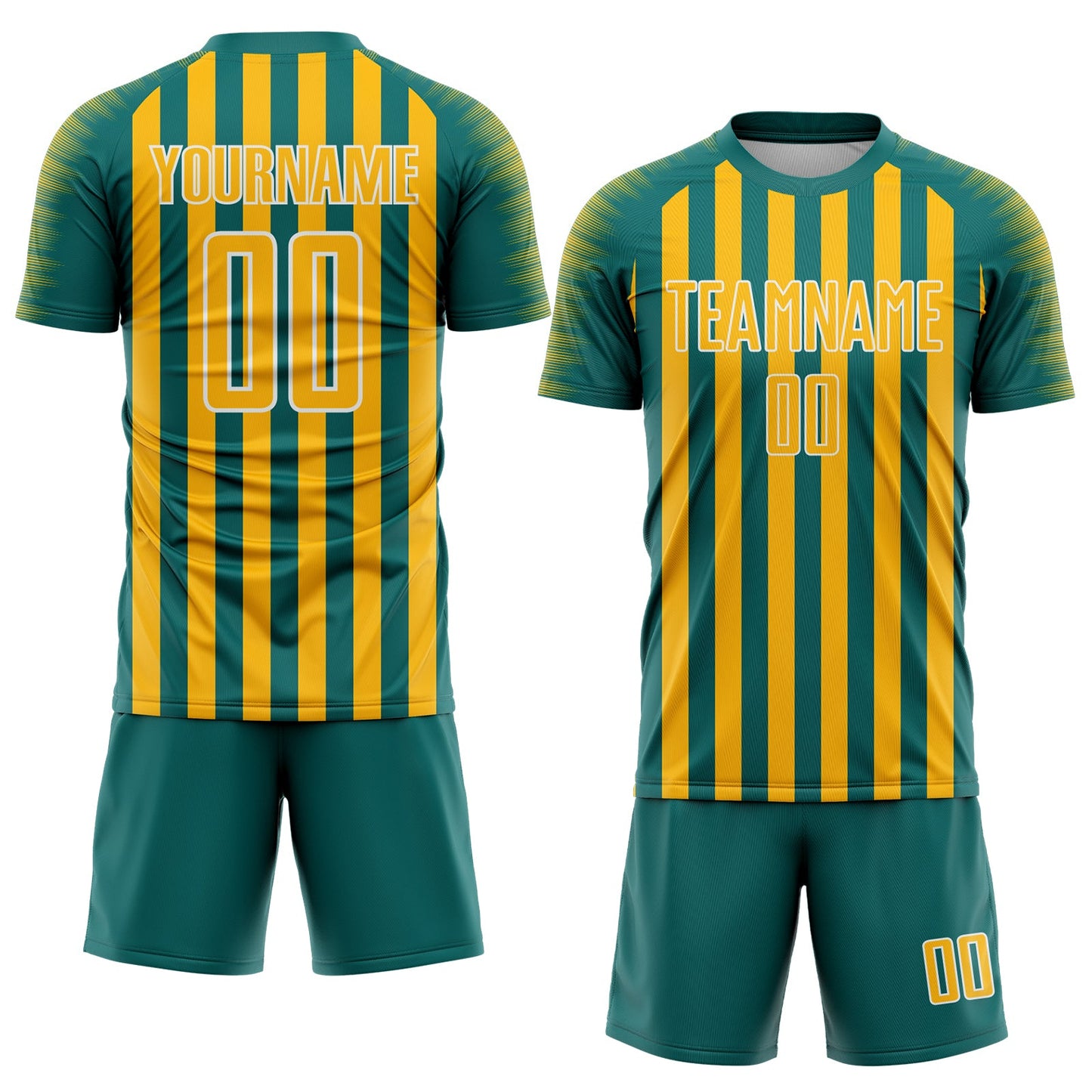 Custom Teal Gold-White Stripe Sports Sublimation Soccer Uniform Jersey view 2