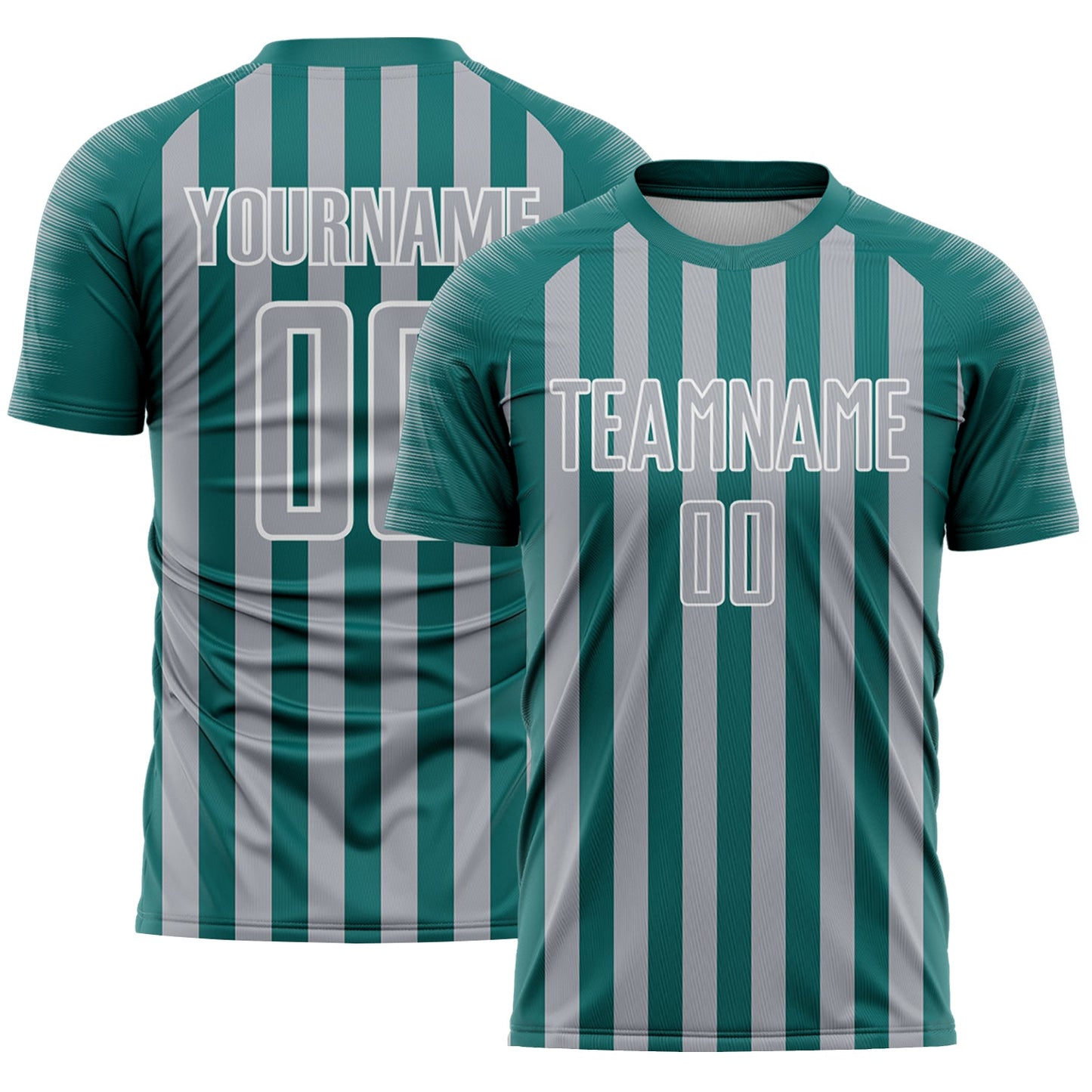 Custom Teal Gray-White Stripe Sports Sublimation Soccer Uniform Jersey - Main View