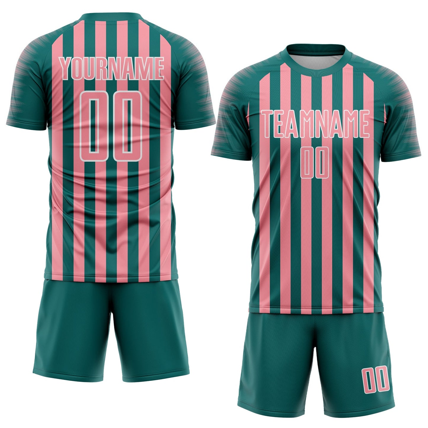 Custom Teal Medium Pink-White Stripe Sports Sublimation Soccer Uniform Jersey view 2