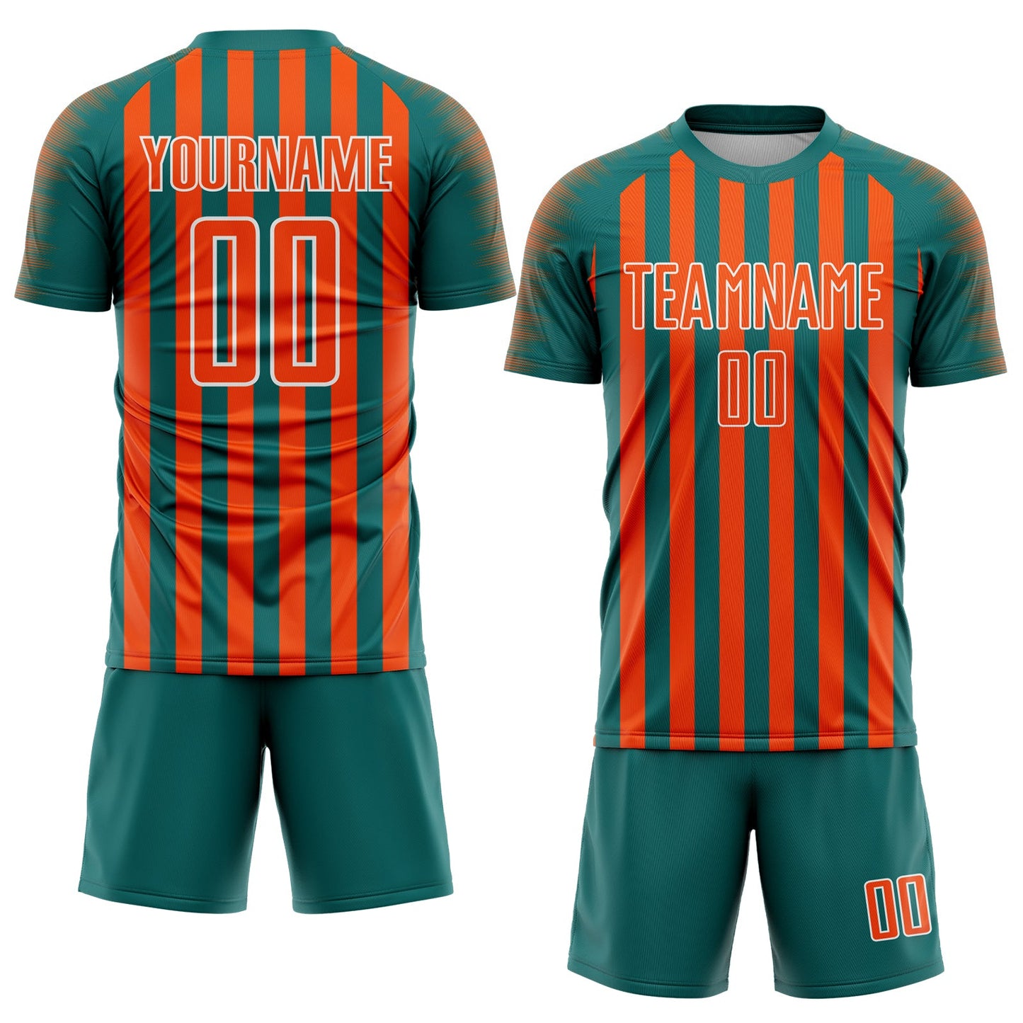 Custom Teal Orange-White Stripe Sports Sublimation Soccer Uniform Jersey view 2