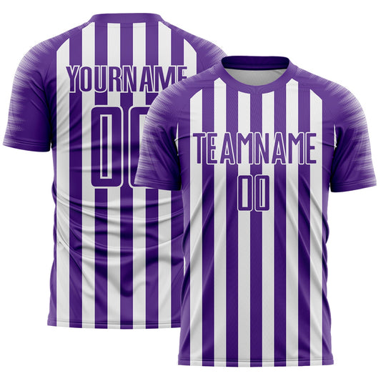Custom Purple White Stripe Sports Sublimation Soccer Uniform Jersey - Main View