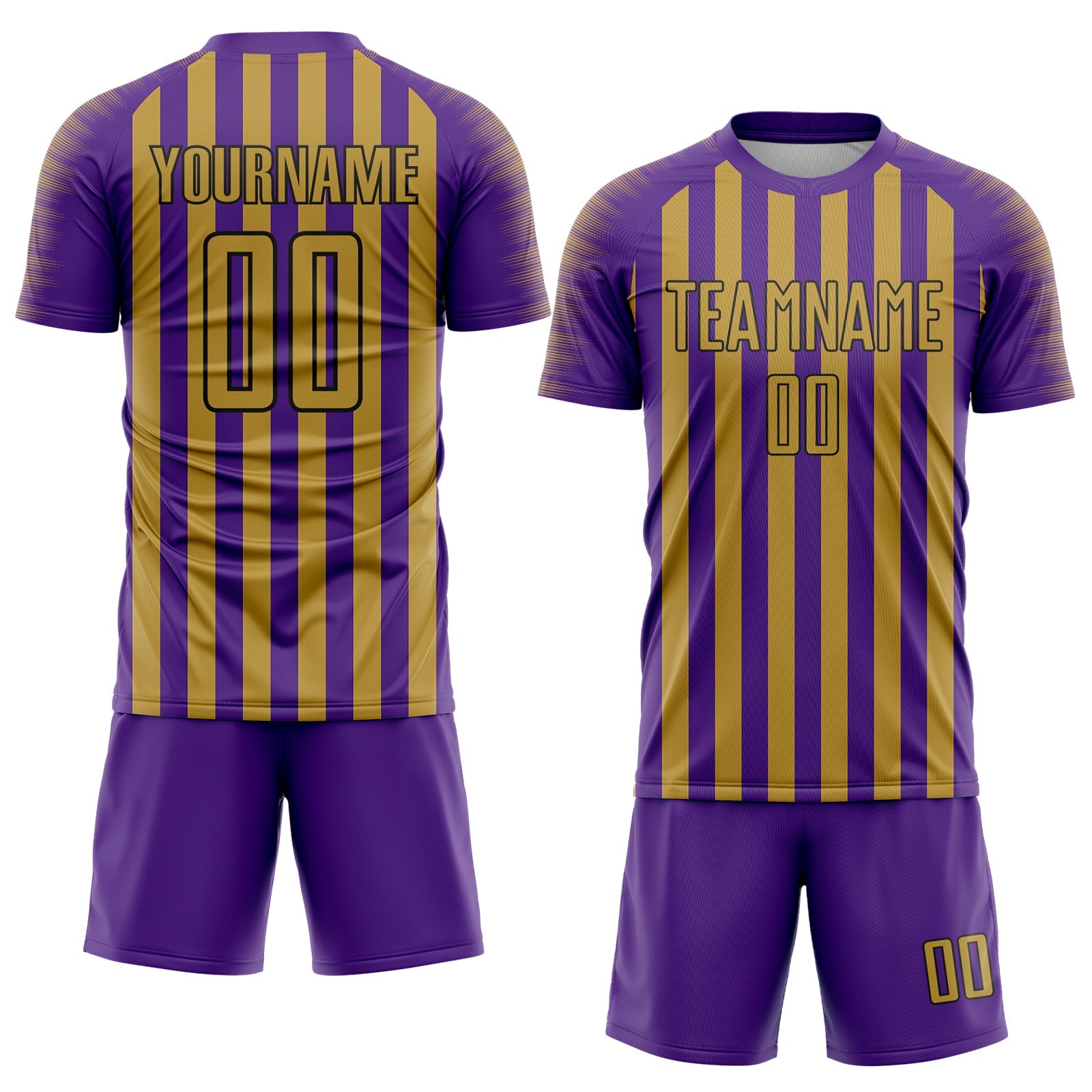 Custom Purple Old Gold-Black Stripe Sports Sublimation Soccer Uniform Jersey view 2