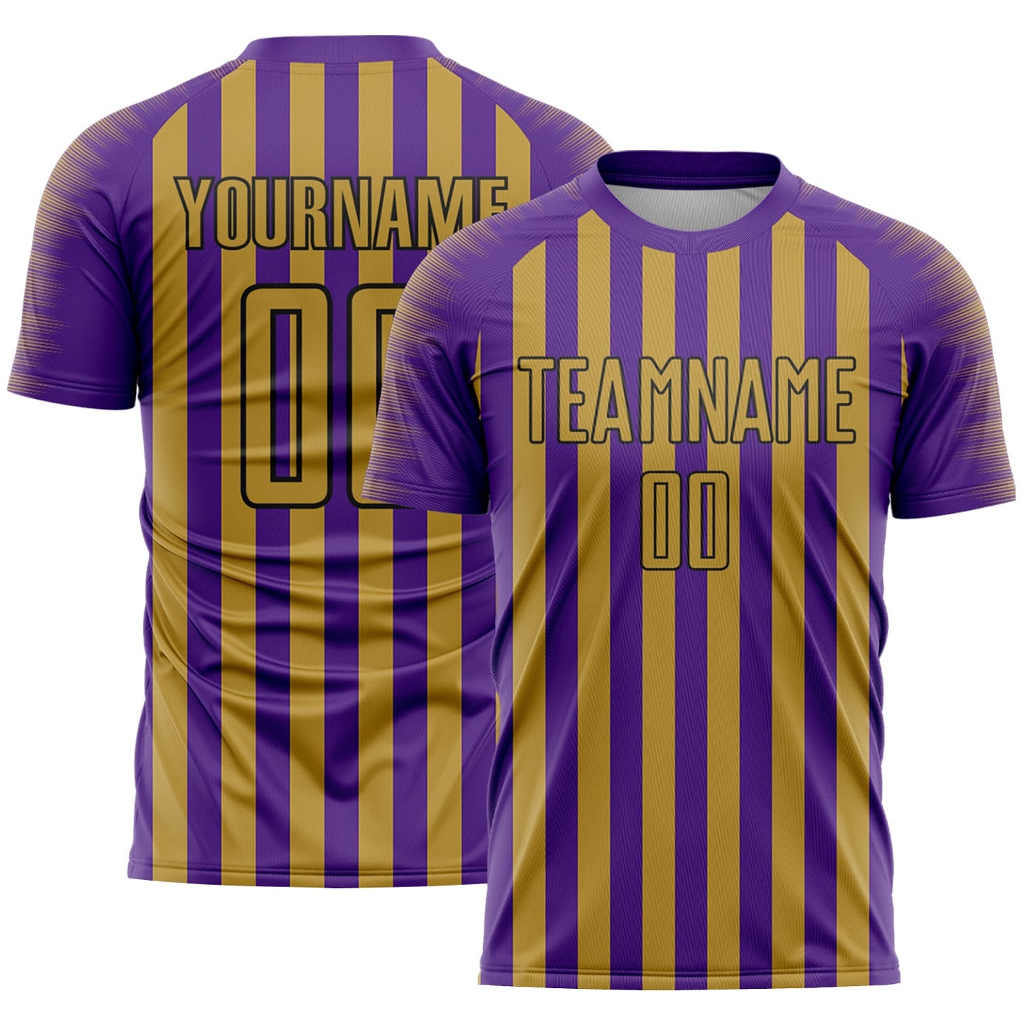Custom Purple Old Gold-Black Stripe Sports Sublimation Soccer Uniform Jersey - Main View