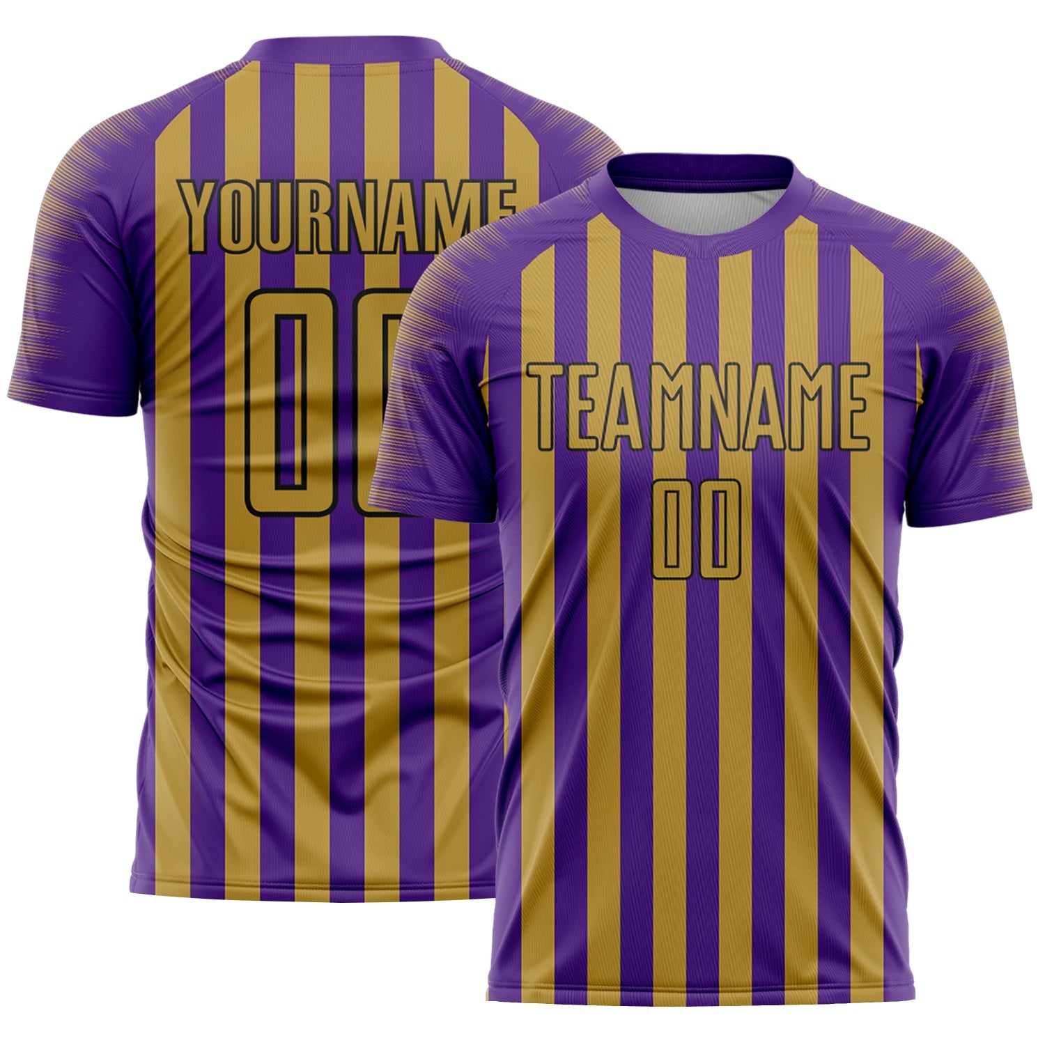 Custom Purple Old Gold-Black Stripe Sports Sublimation Soccer Uniform Jersey - Main View