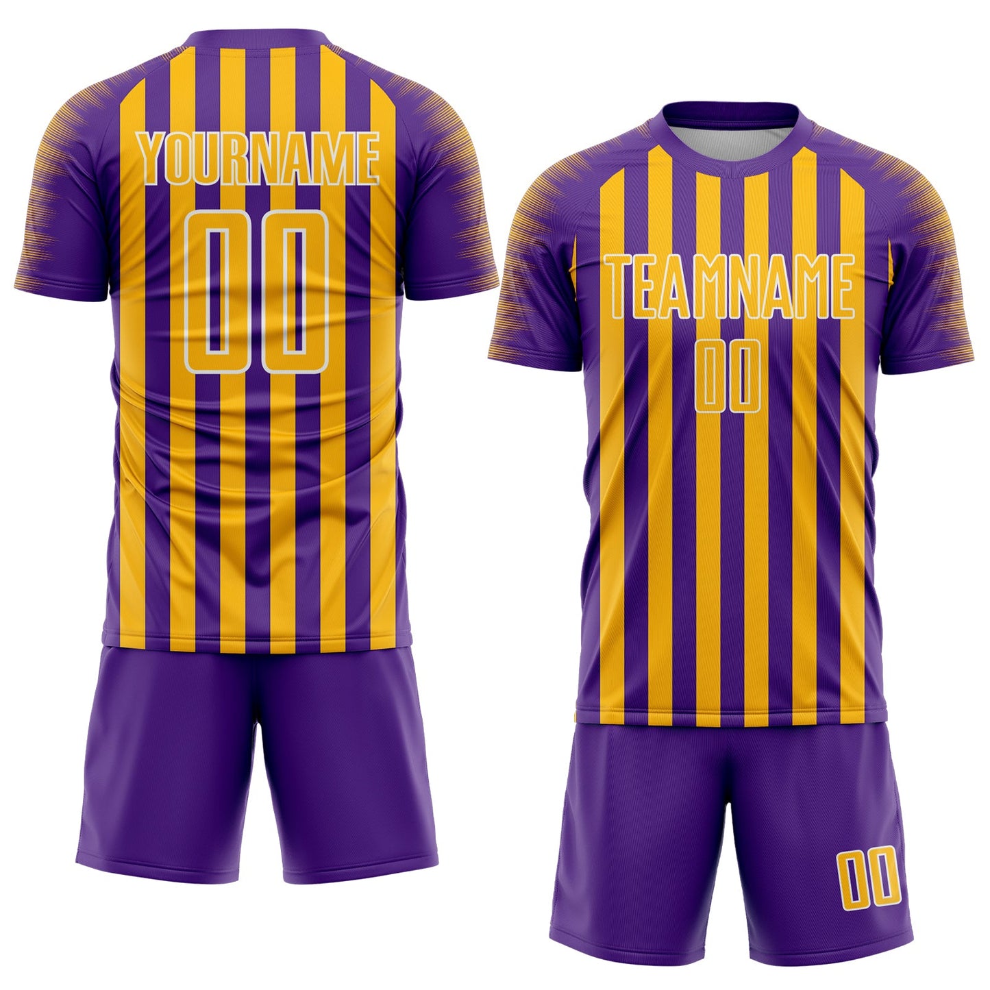 Custom Purple Gold-White Stripe Sports Sublimation Soccer Uniform Jersey view 2