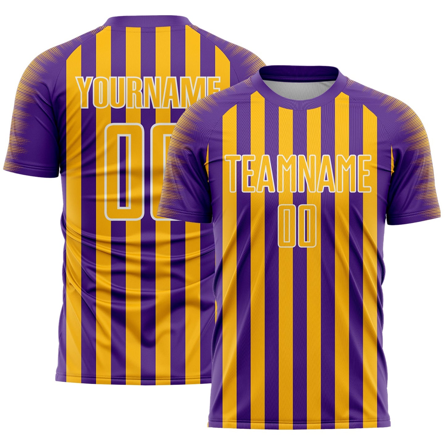 Custom Purple Gold-White Stripe Sports Sublimation Soccer Uniform Jersey - Main View