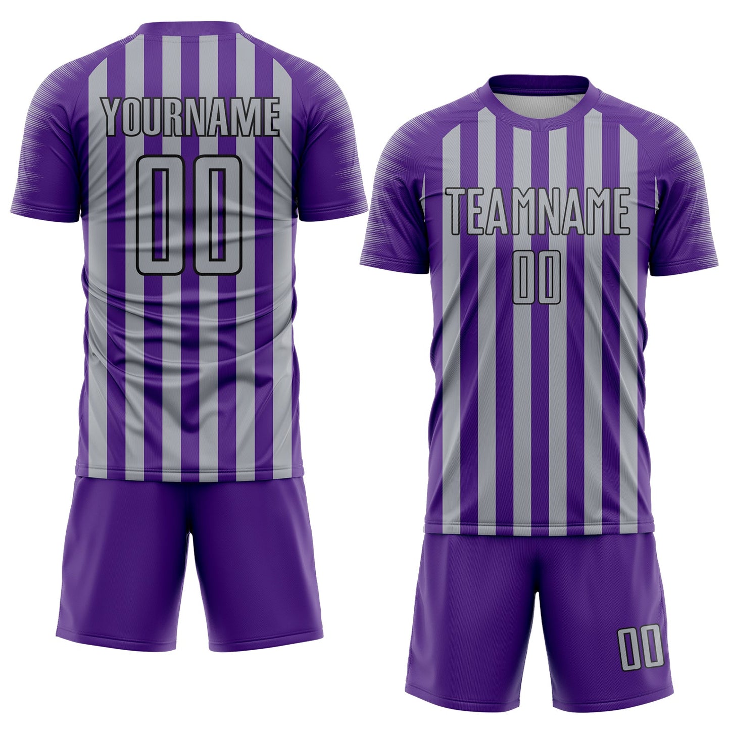 Custom Purple Gray-Black Stripe Sports Sublimation Soccer Uniform Jersey view 2