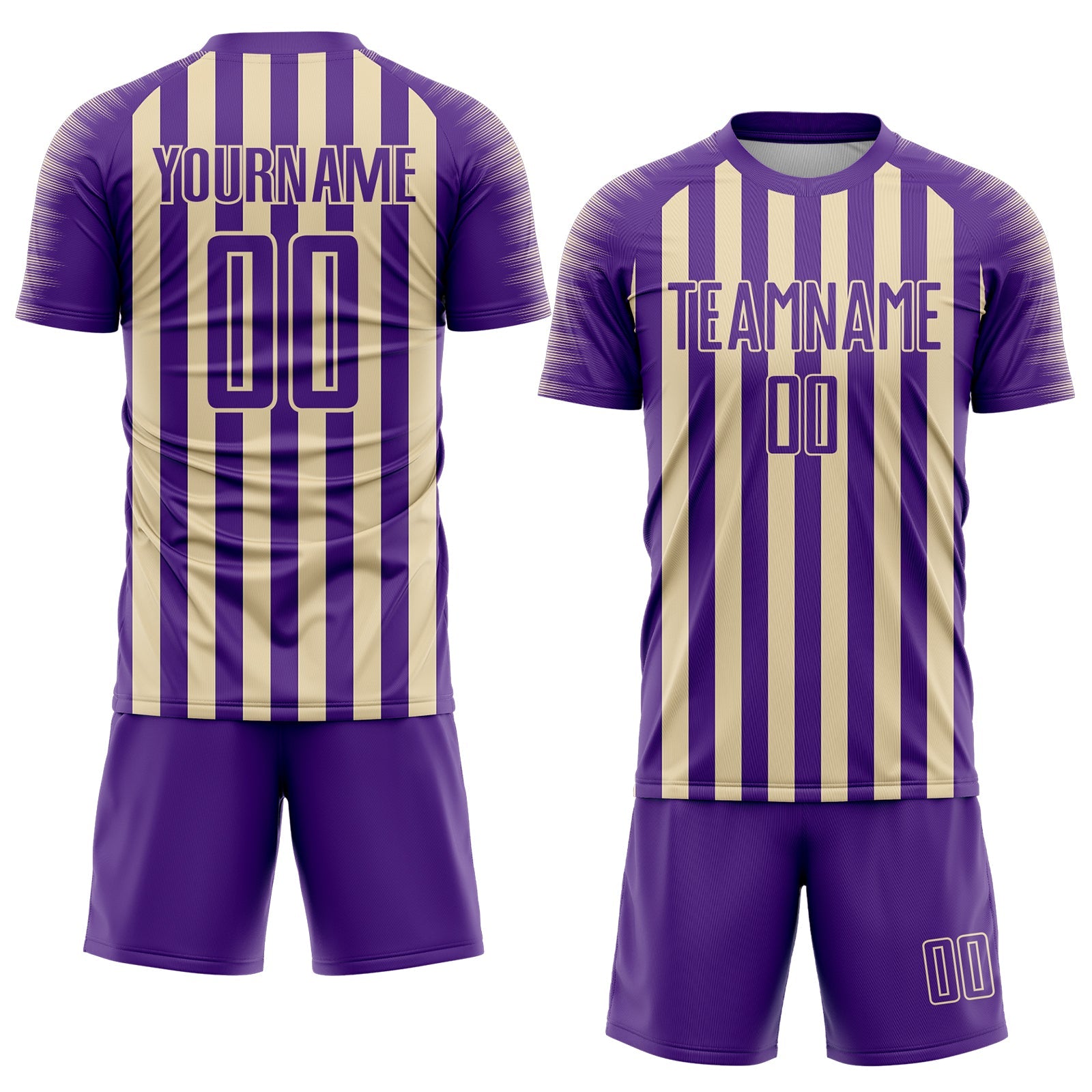Custom Purple Cream Stripe Sports Sublimation Soccer Uniform Jersey view 2