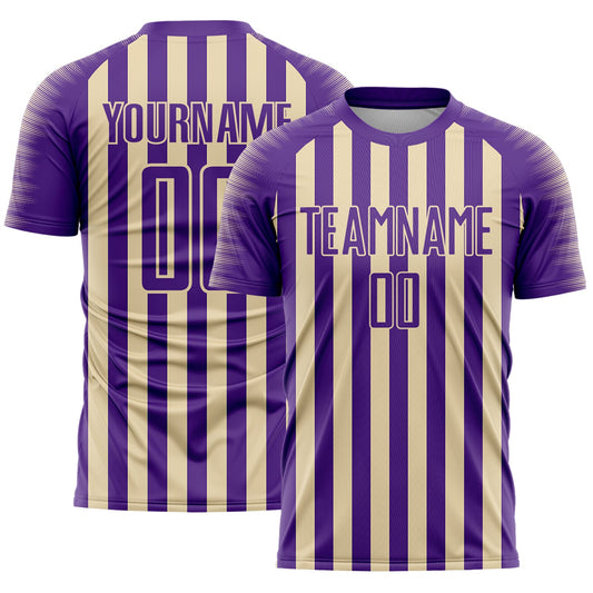 Custom Purple Cream Stripe Sports Sublimation Soccer Uniform Jersey - Main View