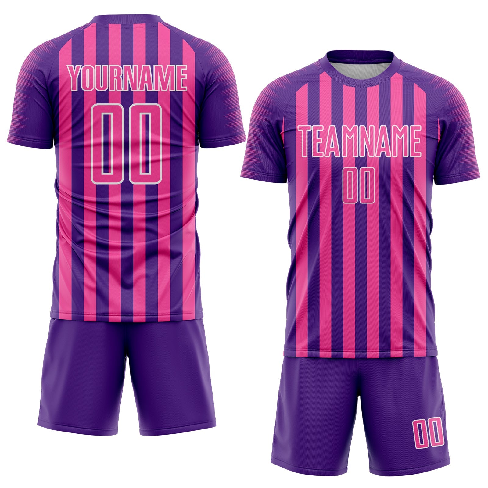Custom Purple Pink-White Stripe Sports Sublimation Soccer Uniform Jersey view 2