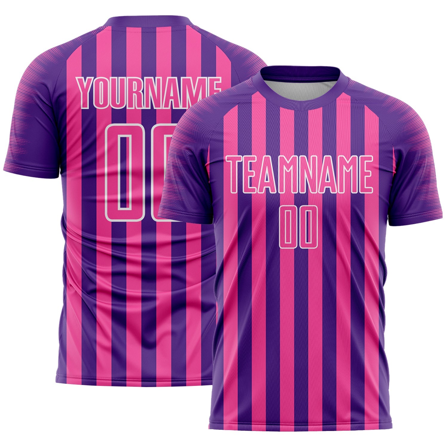 Custom Purple Pink-White Stripe Sports Sublimation Soccer Uniform Jersey - Main View