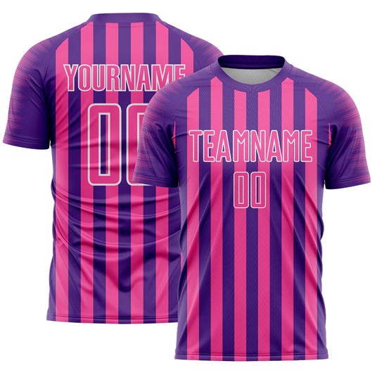 Custom Purple Pink-White Stripe Sports Sublimation Soccer Uniform Jersey - Main View