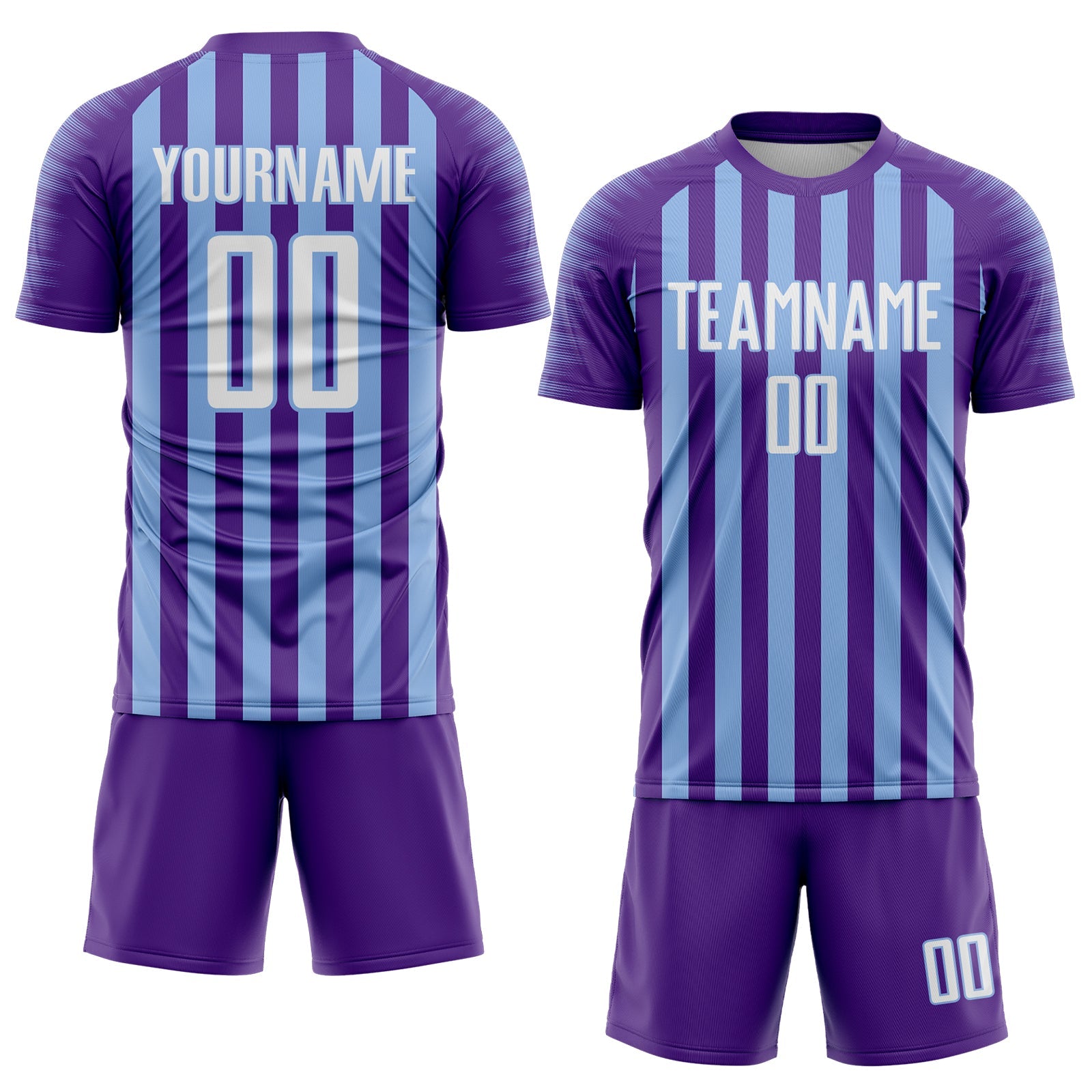 Custom Purple White-Light Blue Stripe Sports Sublimation Soccer Uniform Jersey view 2