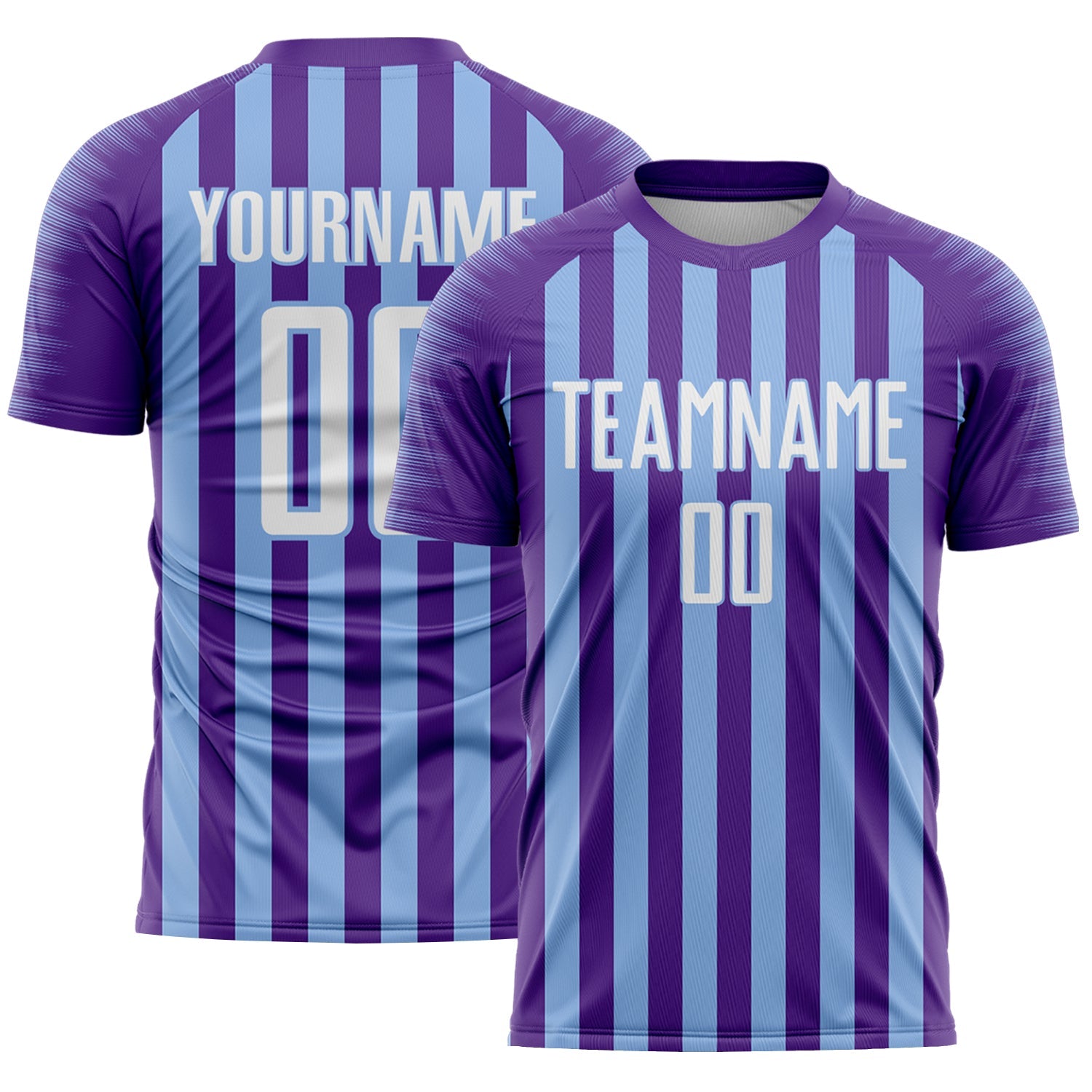 Custom Purple White-Light Blue Stripe Sports Sublimation Soccer Uniform Jersey - Main View