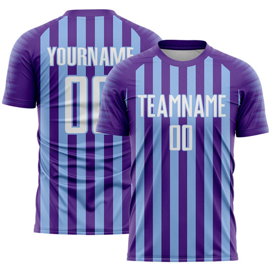Custom Purple White-Light Blue Stripe Sports Sublimation Soccer Uniform Jersey - Main View