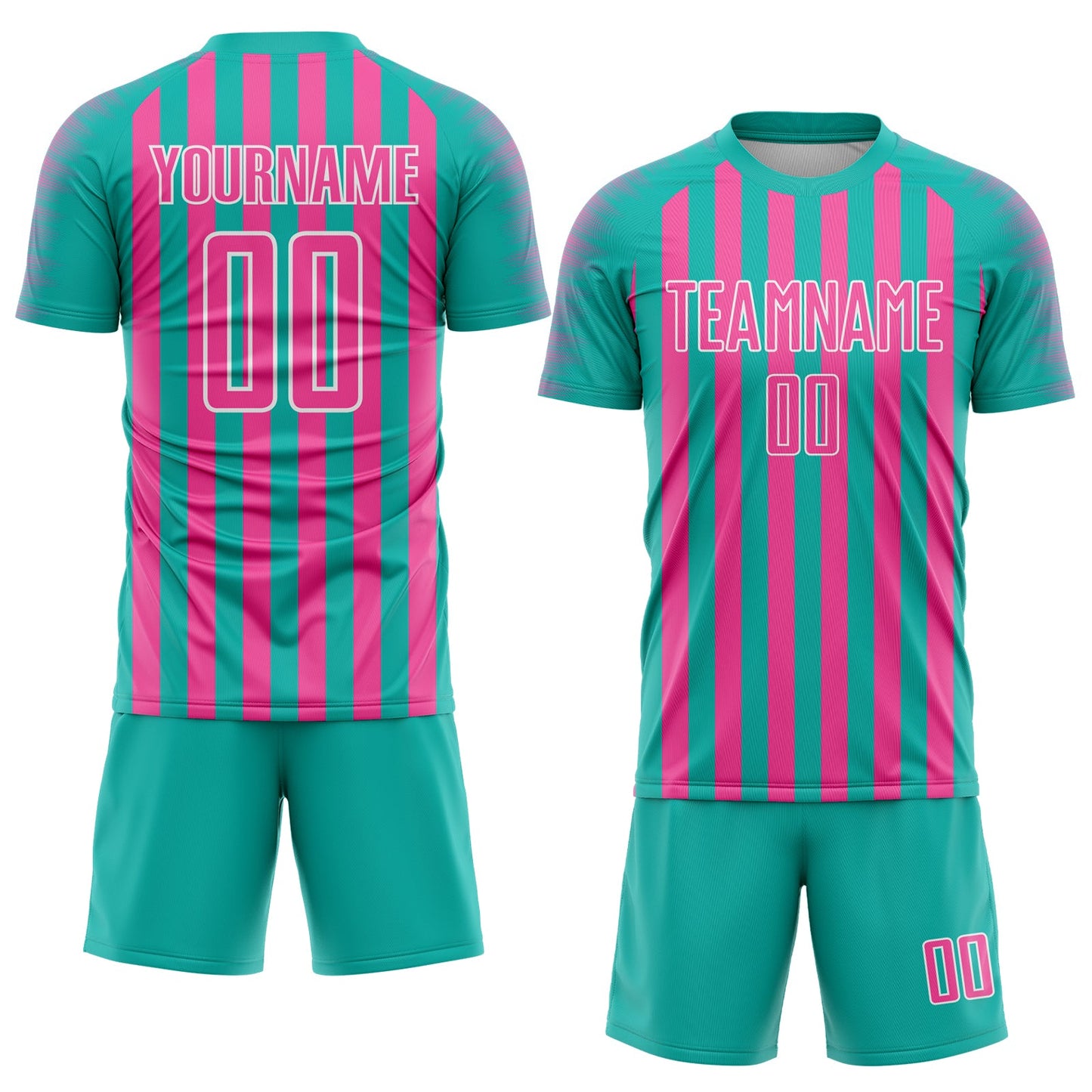 Custom Aqua Pink-White Stripe Sports Sublimation Soccer Uniform Jersey view 2