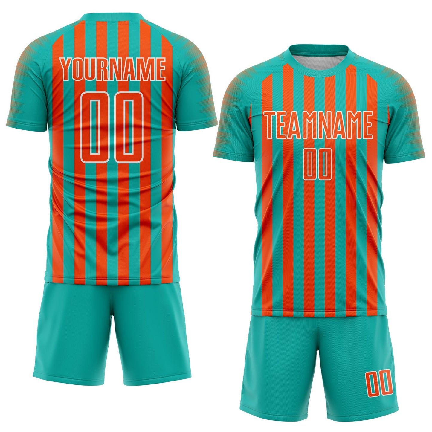 Custom Aqua Orange-White Stripe Sports Sublimation Soccer Uniform Jersey view 2