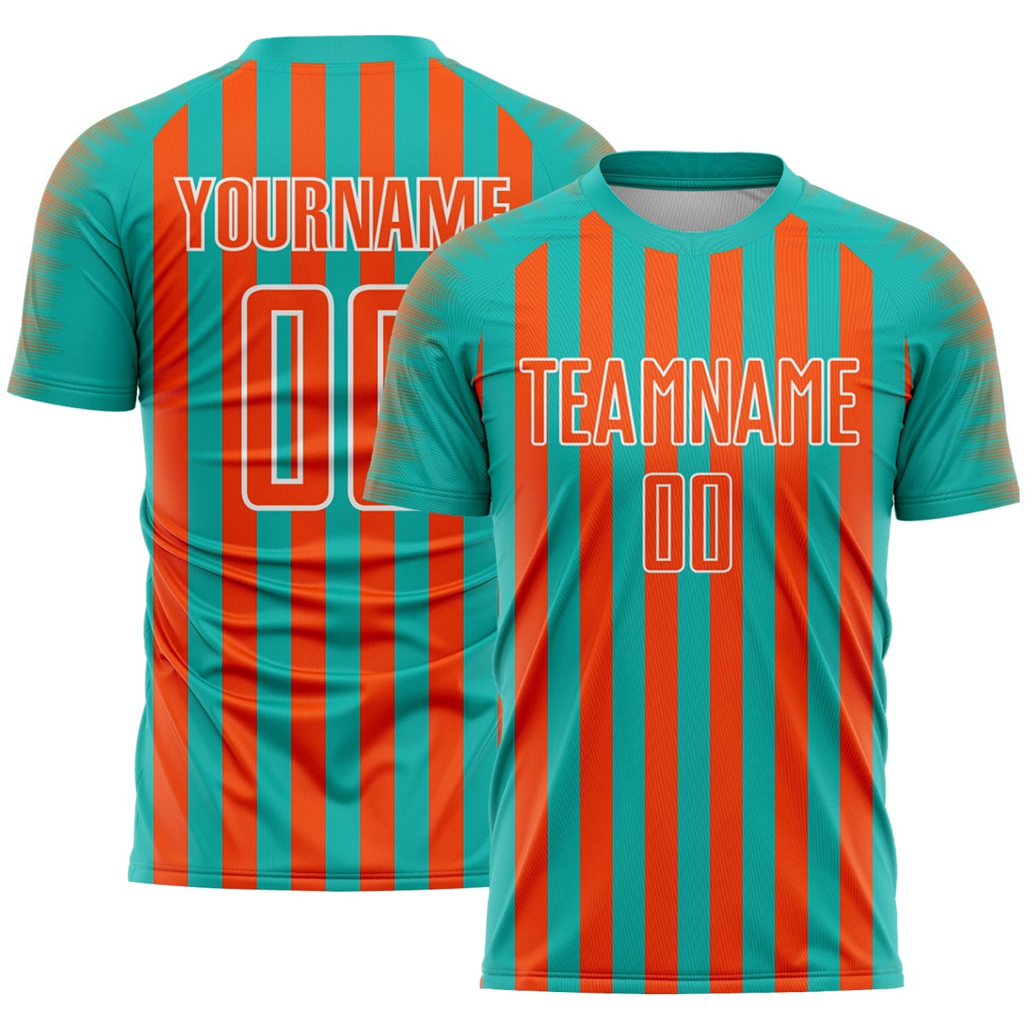 Custom Aqua Orange-White Stripe Sports Sublimation Soccer Uniform Jersey - Main View