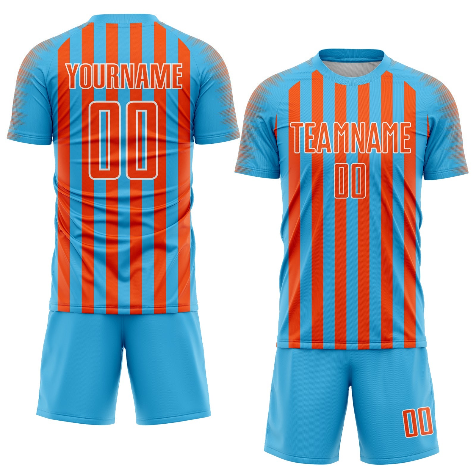 Custom Sky Blue Orange-White Stripe Sports Sublimation Soccer Uniform Jersey view 2
