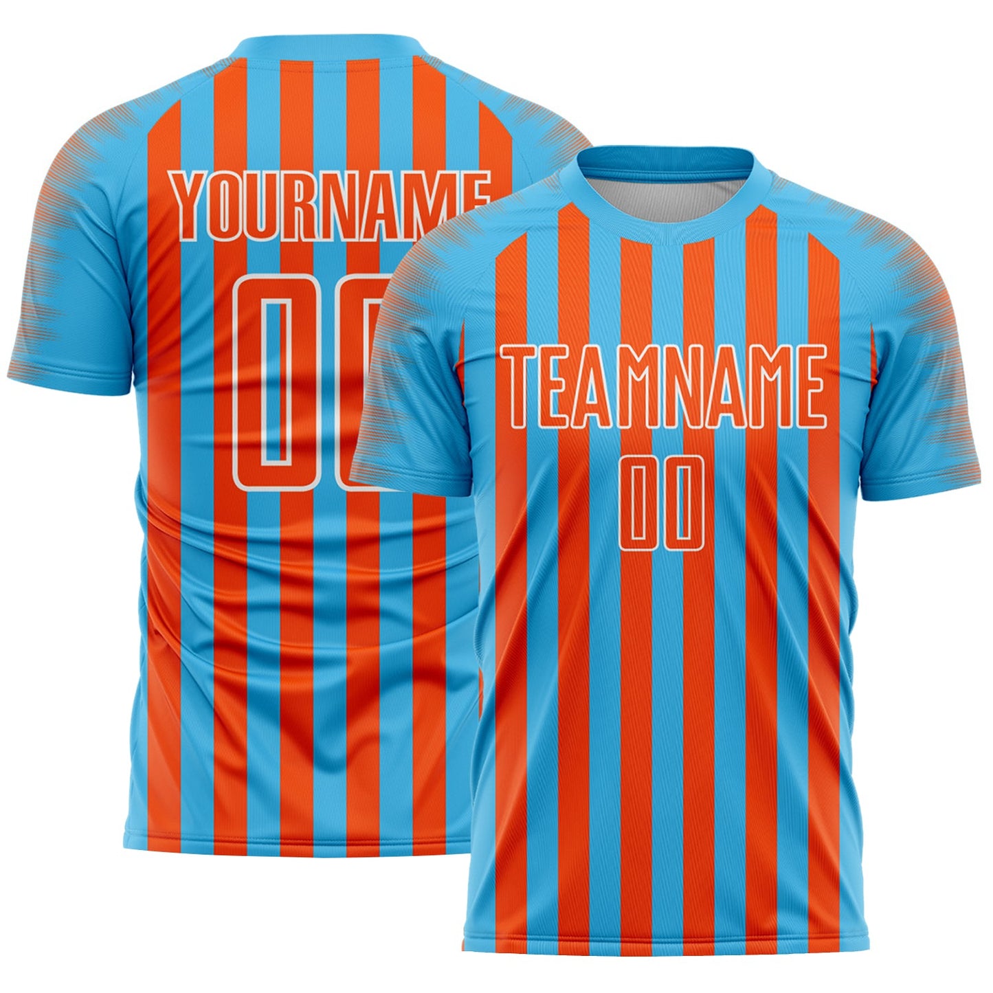 Custom Sky Blue Orange-White Stripe Sports Sublimation Soccer Uniform Jersey - Main View