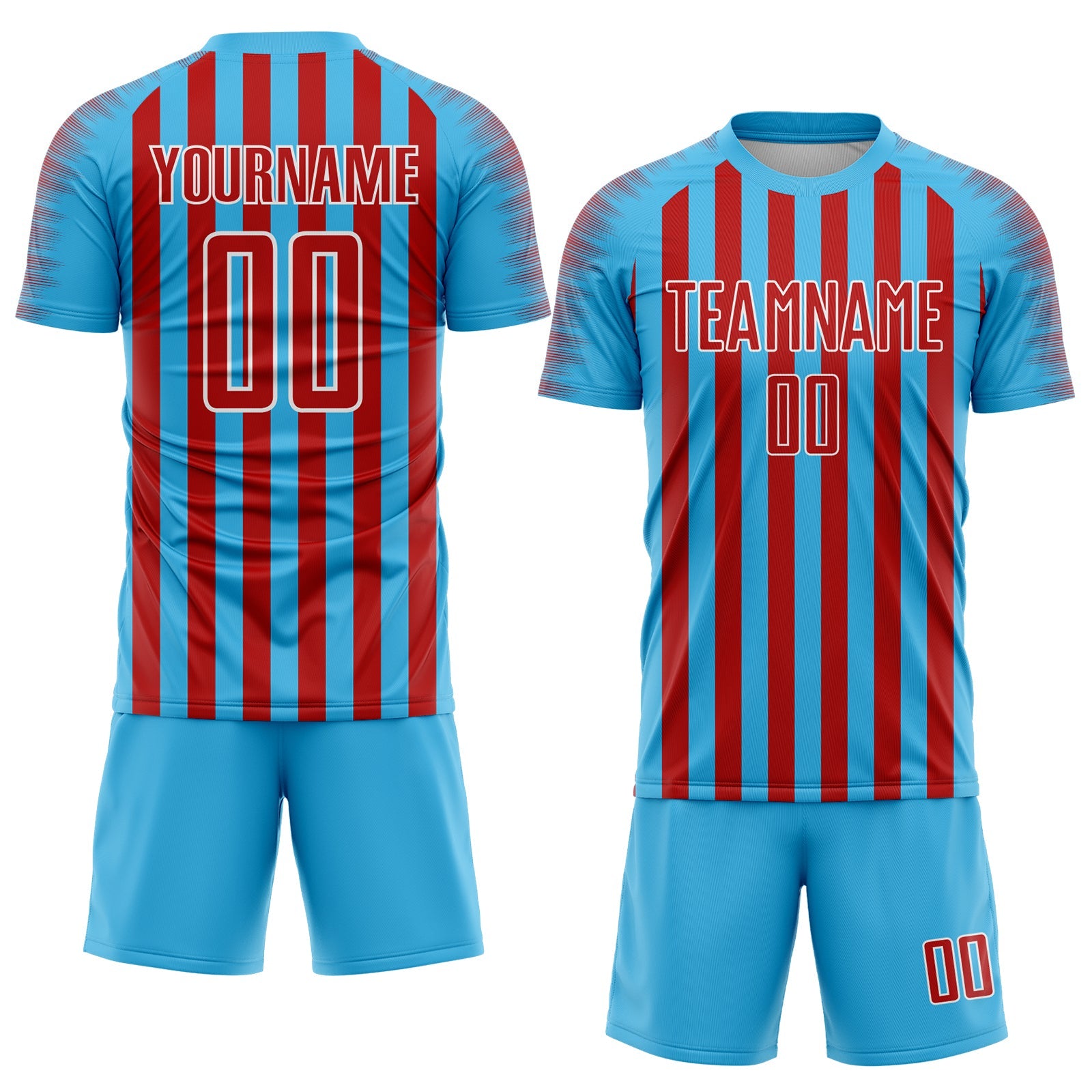 Custom Sky Blue Red-White Stripe Sports Sublimation Soccer Uniform Jersey view 2