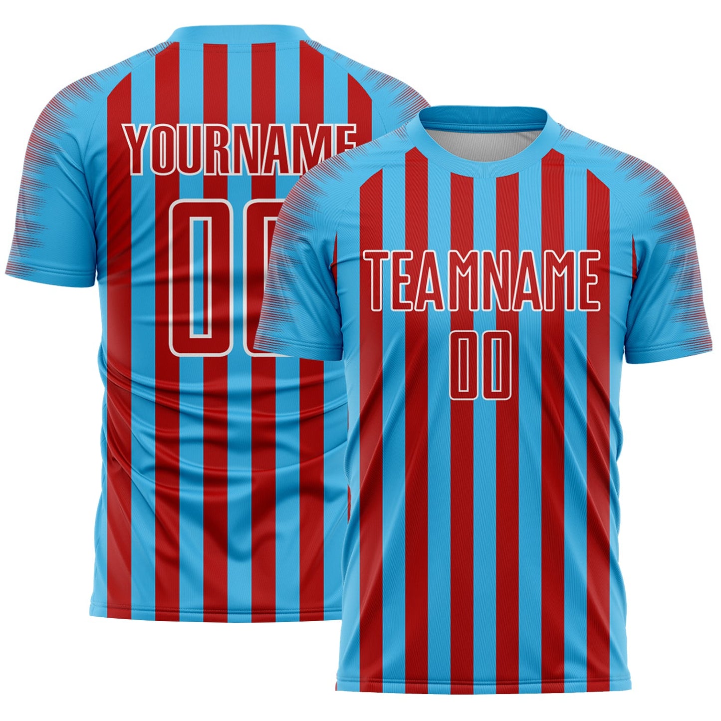 Custom Sky Blue Red-White Stripe Sports Sublimation Soccer Uniform Jersey - Main View