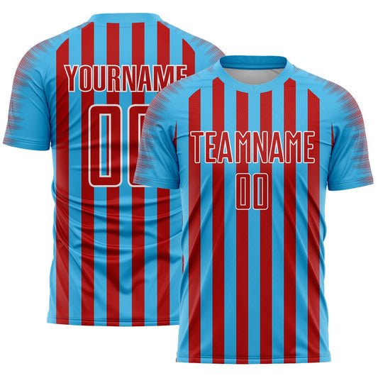 Custom Sky Blue Red-White Stripe Sports Sublimation Soccer Uniform Jersey - Main View