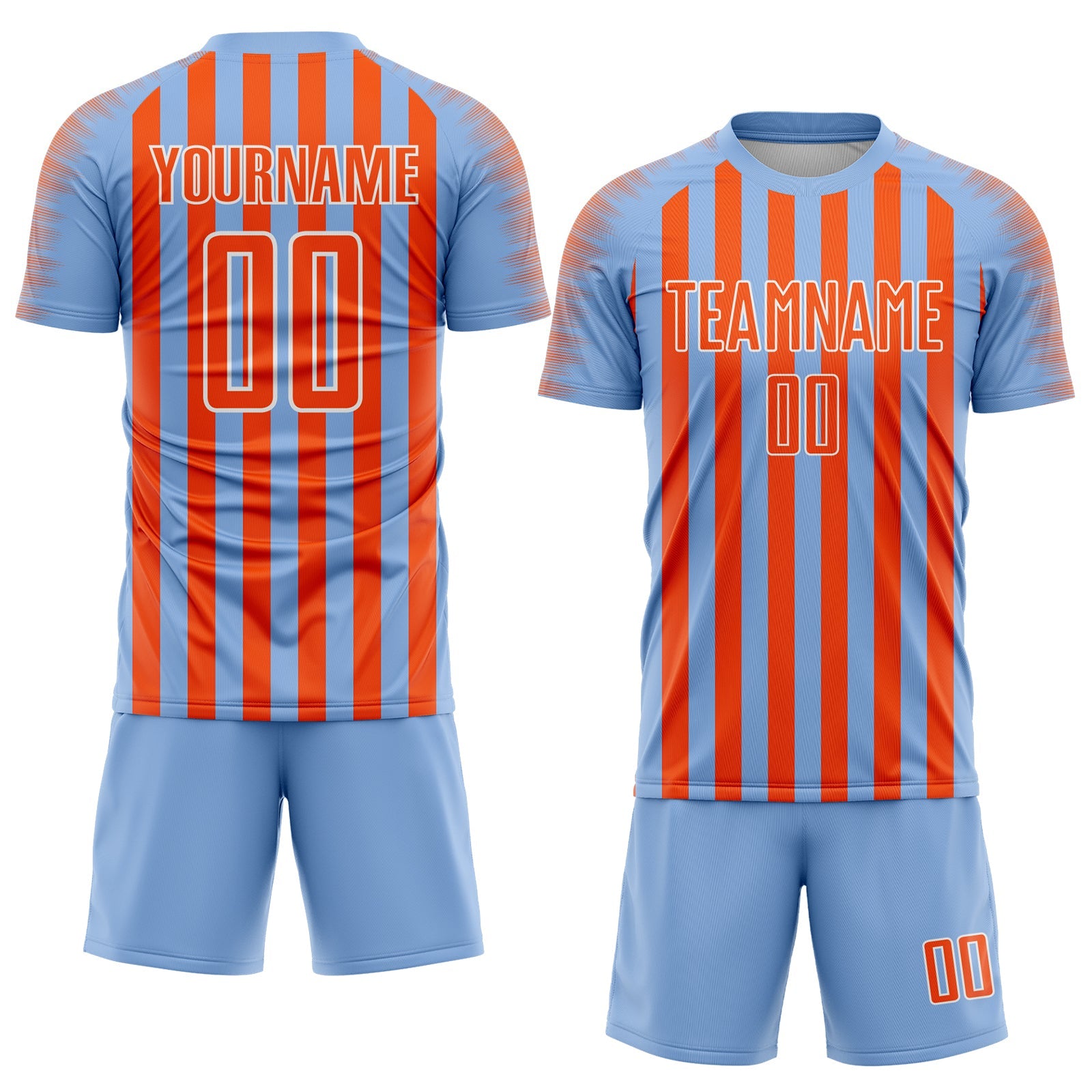 Custom Light Blue Orange-White Stripe Sports Sublimation Soccer Uniform Jersey view 2