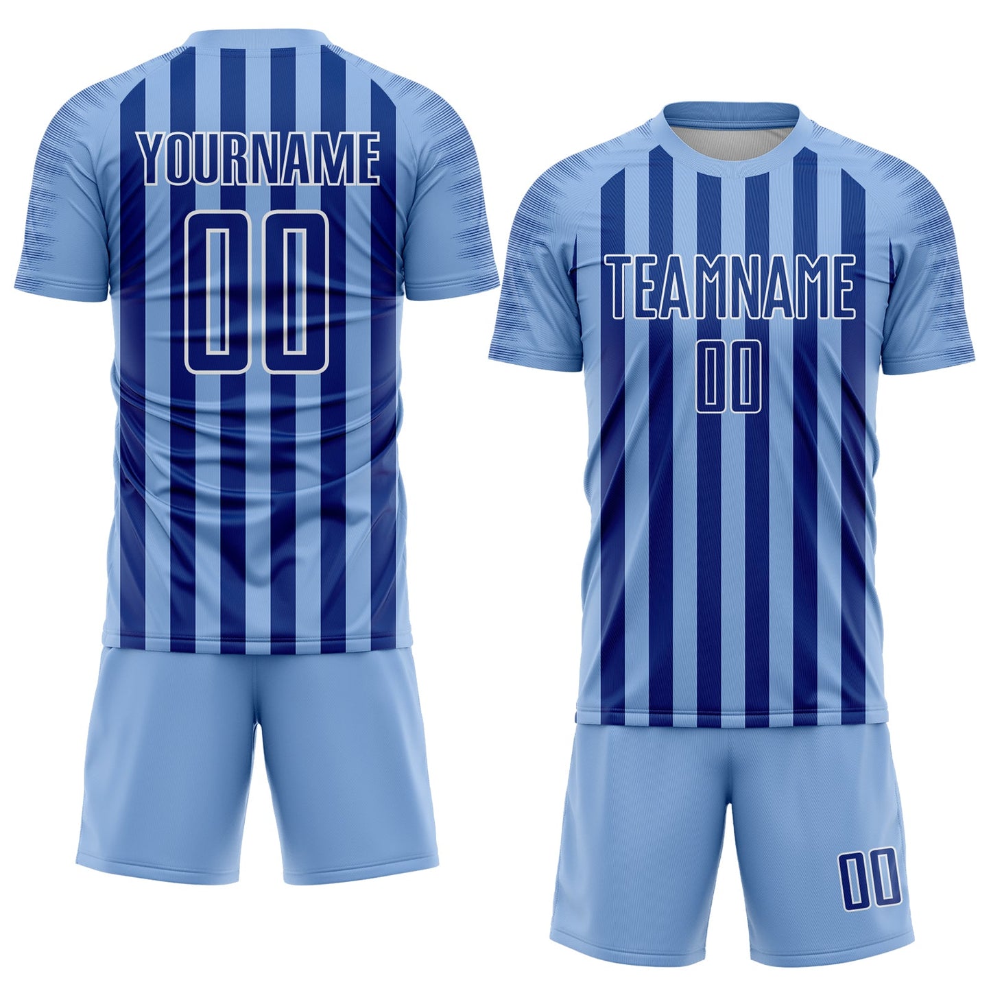 Custom Light Blue Royal-White Stripe Sports Sublimation Soccer Uniform Jersey view 2