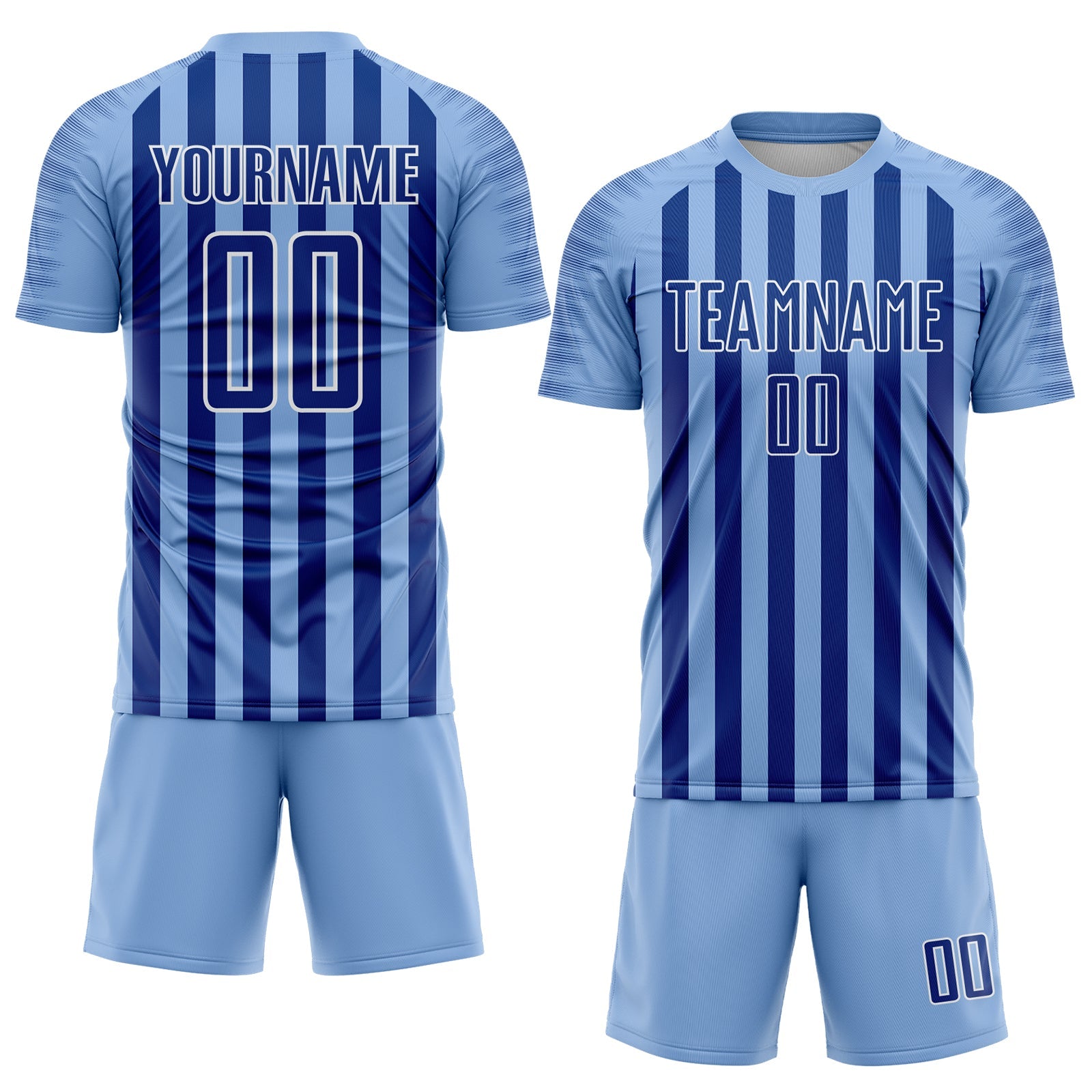 Custom Light Blue Royal-White Stripe Sports Sublimation Soccer Uniform Jersey view 2