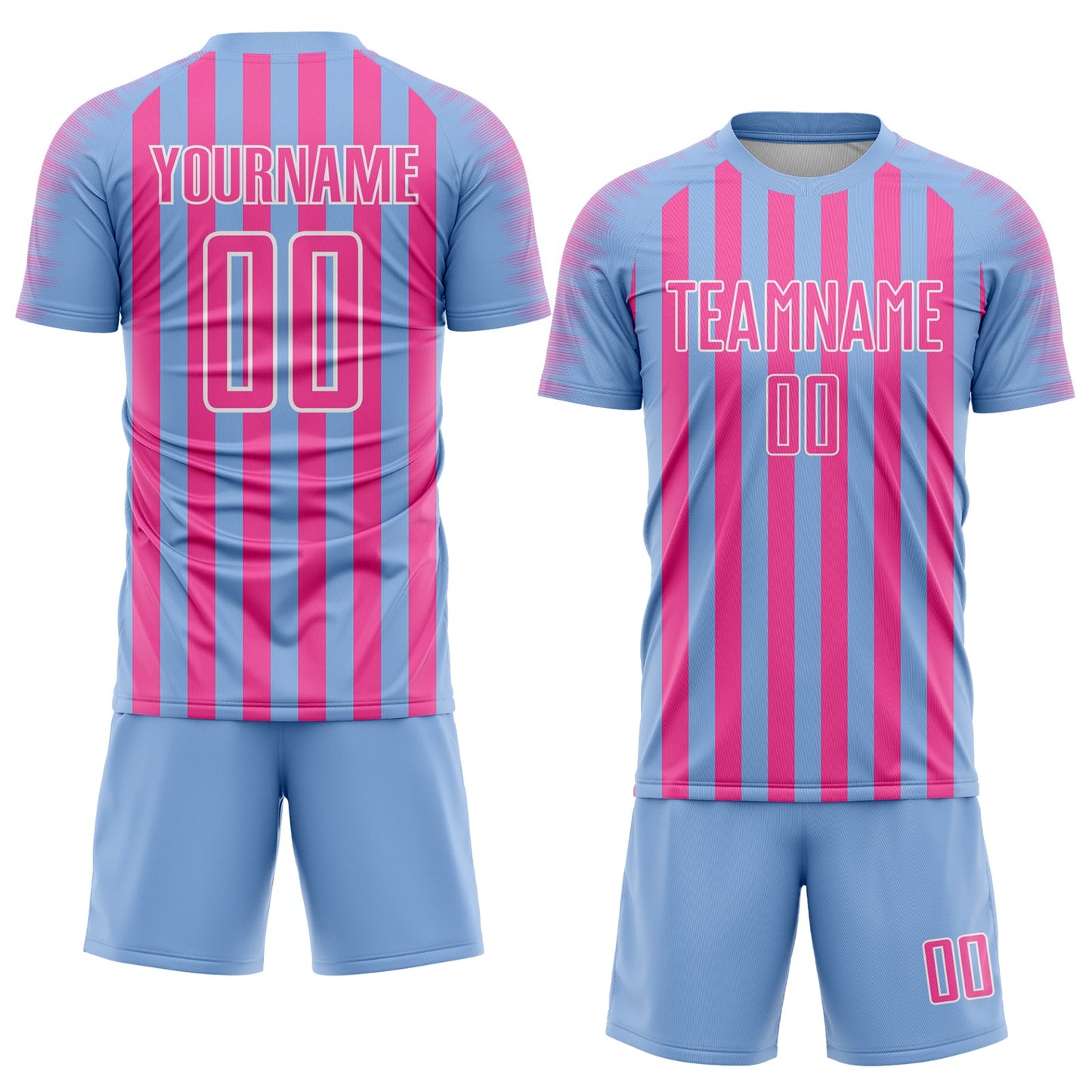 Custom Light Blue Pink-White Stripe Sports Sublimation Soccer Uniform Jersey view 2