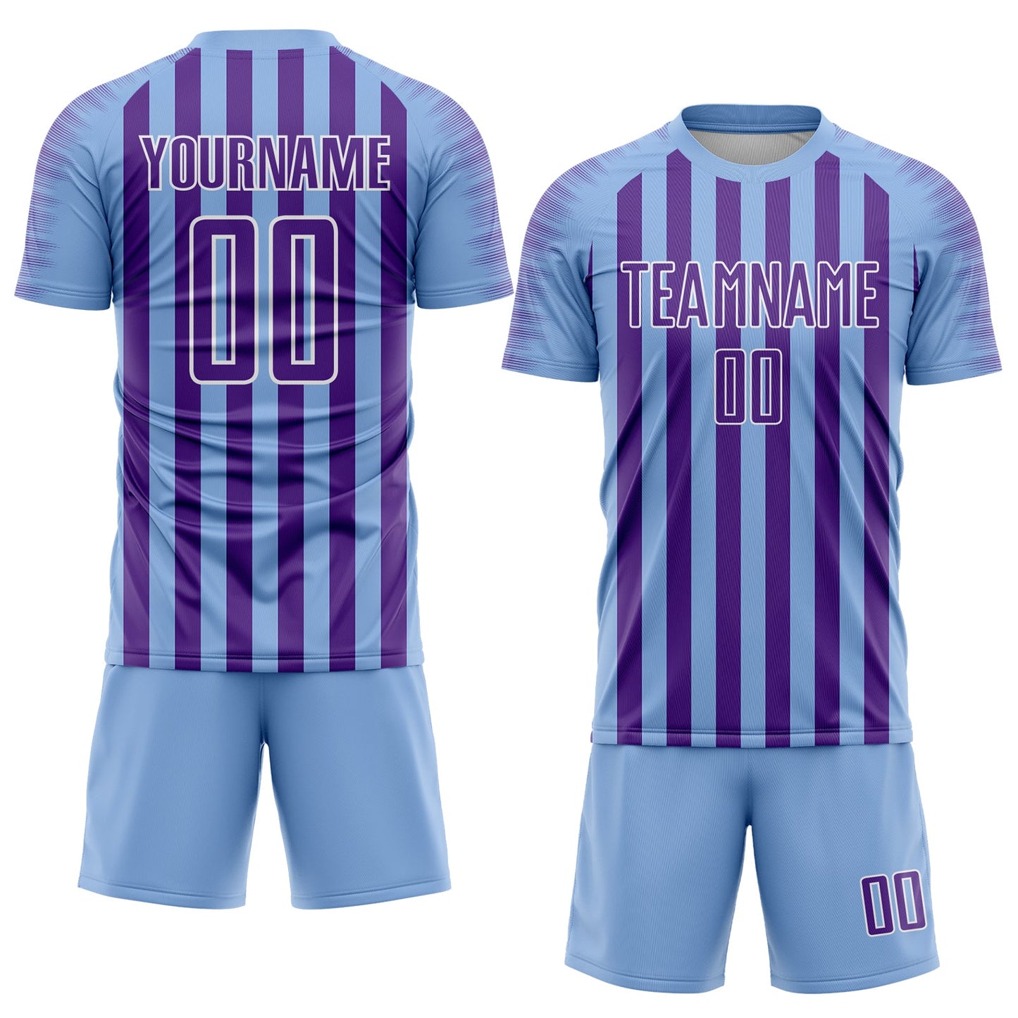 Custom Light Blue Purple-White Stripe Sports Sublimation Soccer Uniform Jersey view 2